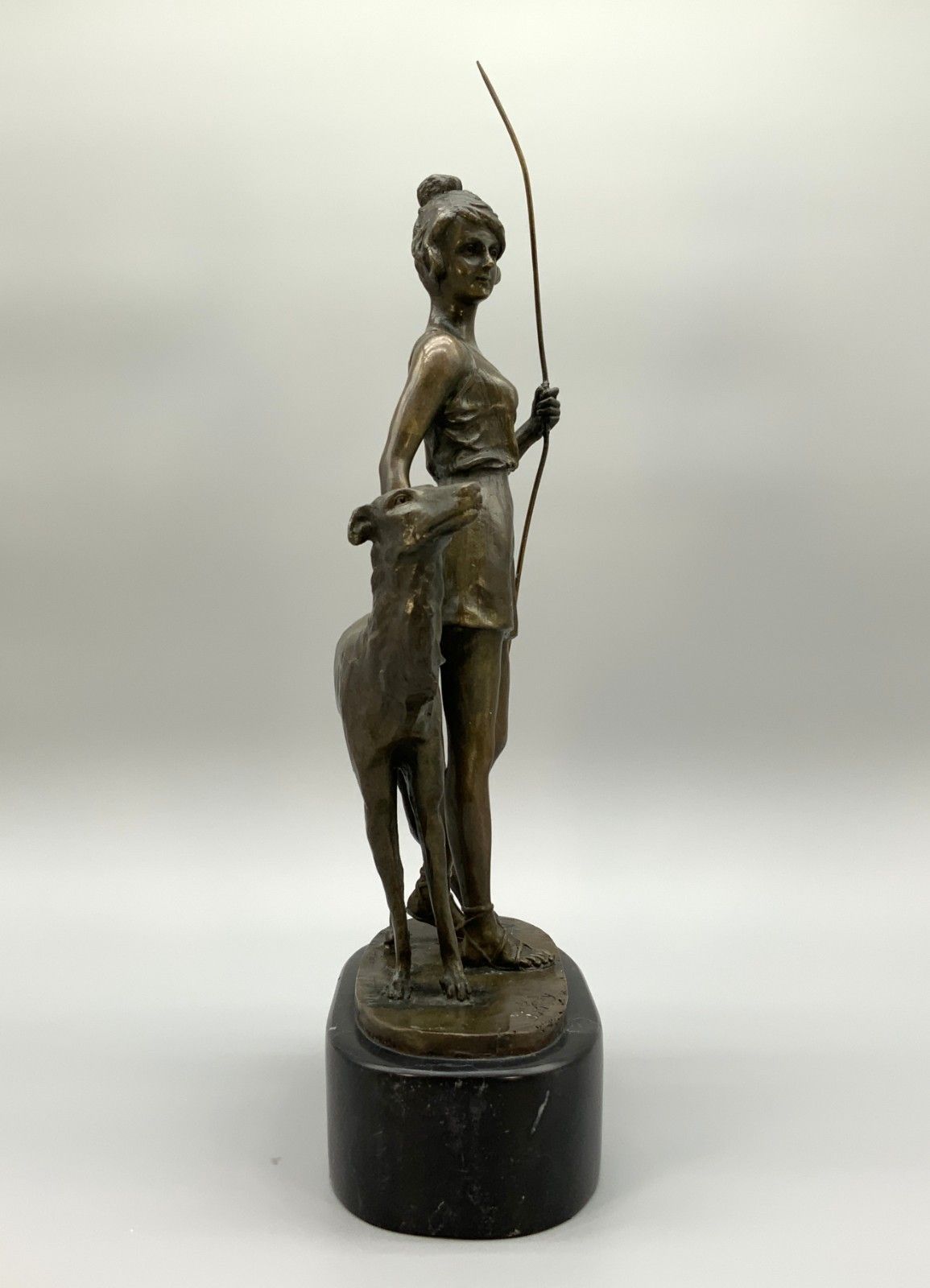 Bronze Statue Huntress And Greyhound French Contemporary Figural Antique Style photo for sale