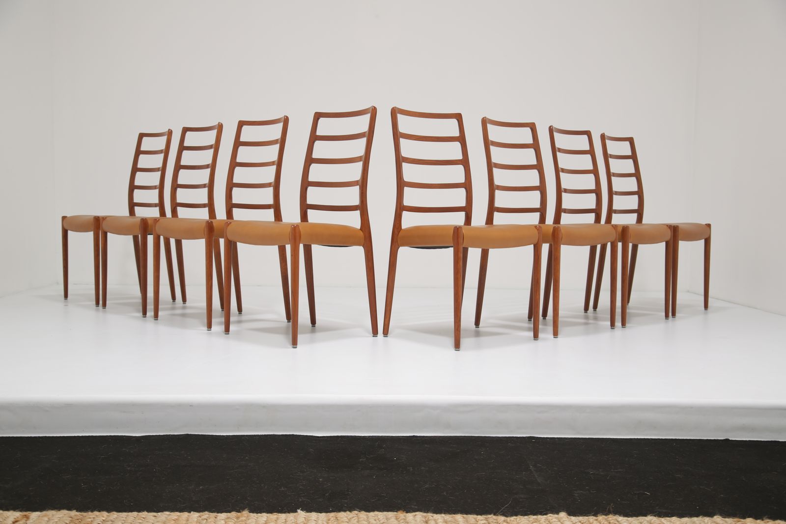 Niels Otto Møller Model 82 Dining Chairs: Set Of 8 In Solid Teak And Tan Leather For J.L. Møllers, 1960s photo buy