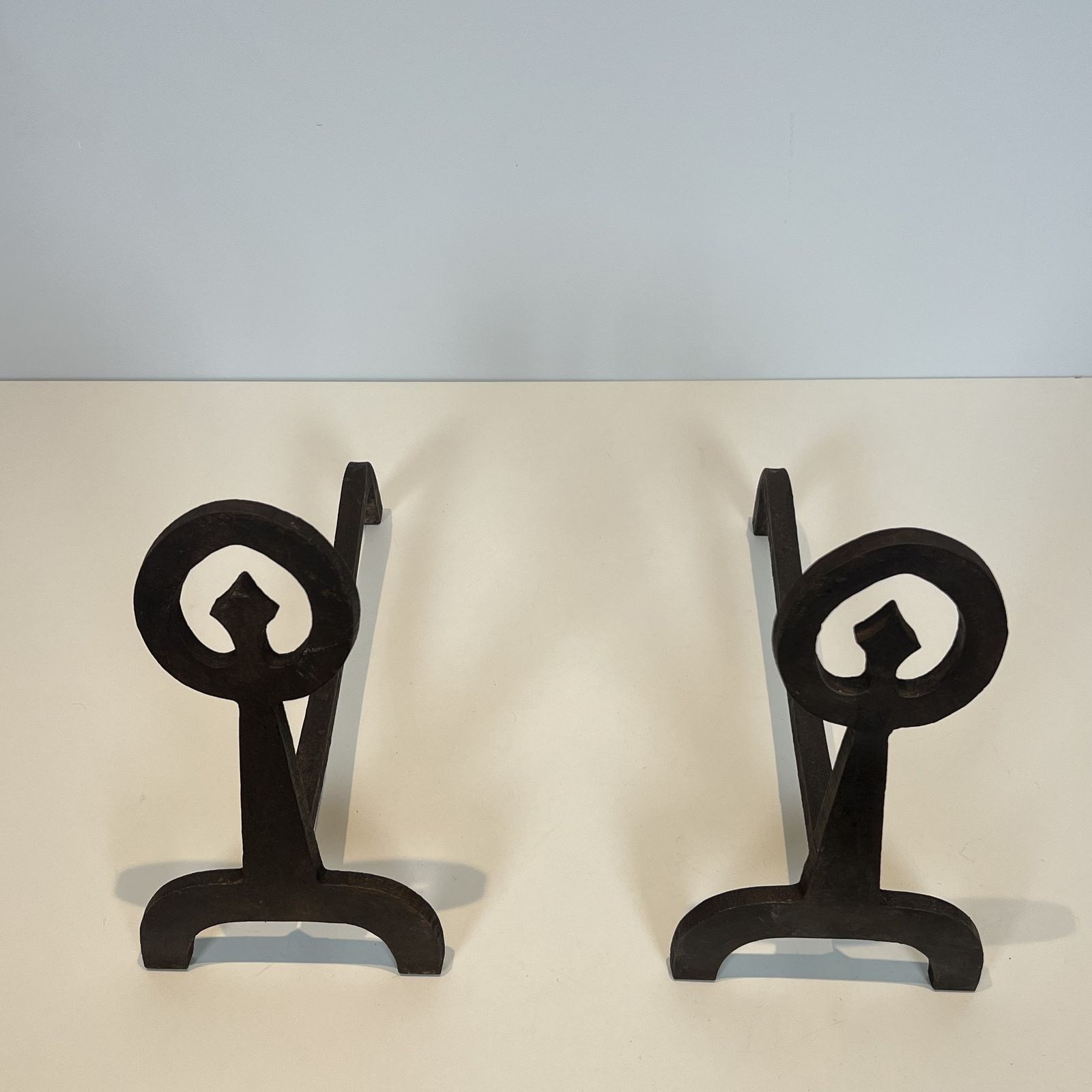 Pair Of Modernist Wrought Iron Andirons photo Home Fixtures