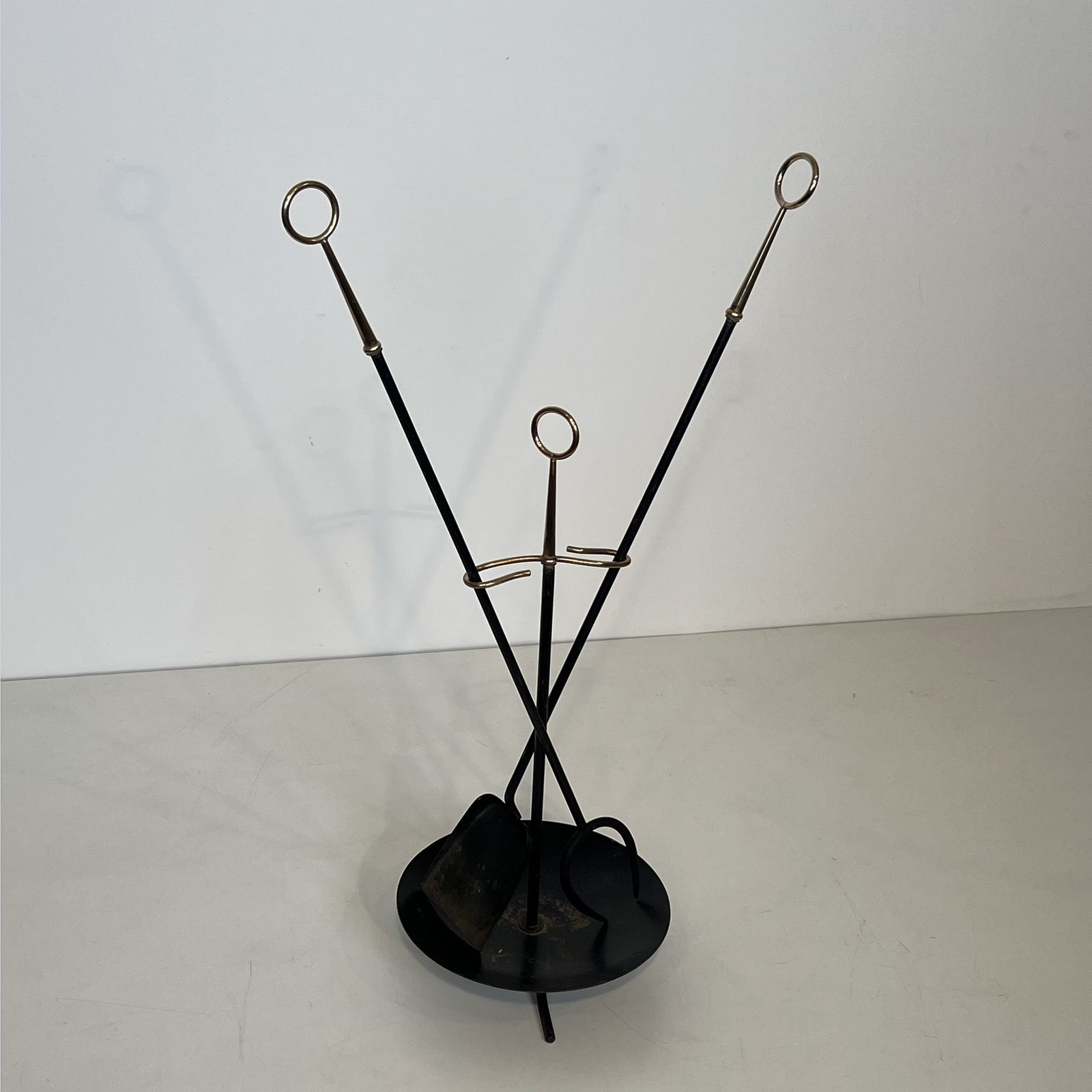 Fire Set, Designer Style, In Black Lacquered Metal And Brass photo furniture