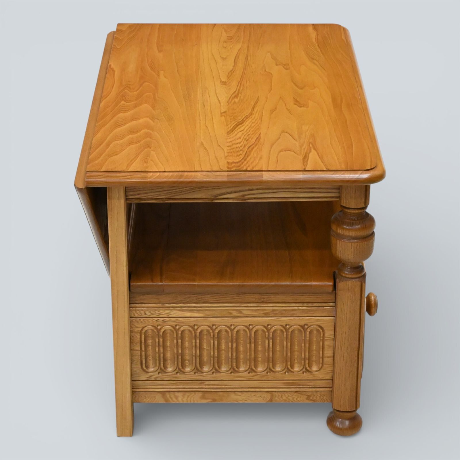 photo furniture Ercol Tv Stand Video Cabinet Back Flap For Corner Use Light Finish Free Delivery