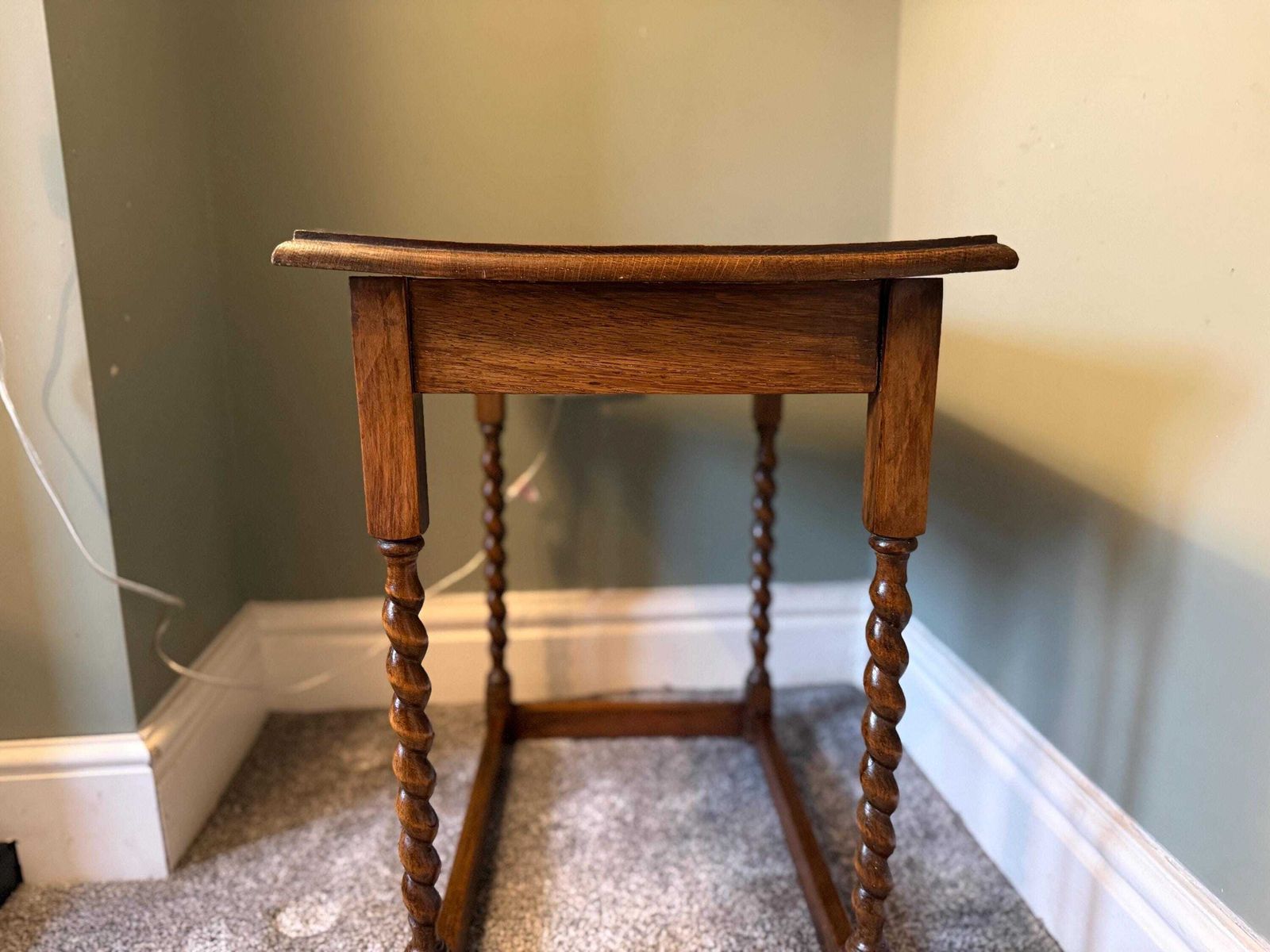 Antique Side Table With Barley Twist Legs. Victorian Oak Occasional Table photo vinterior