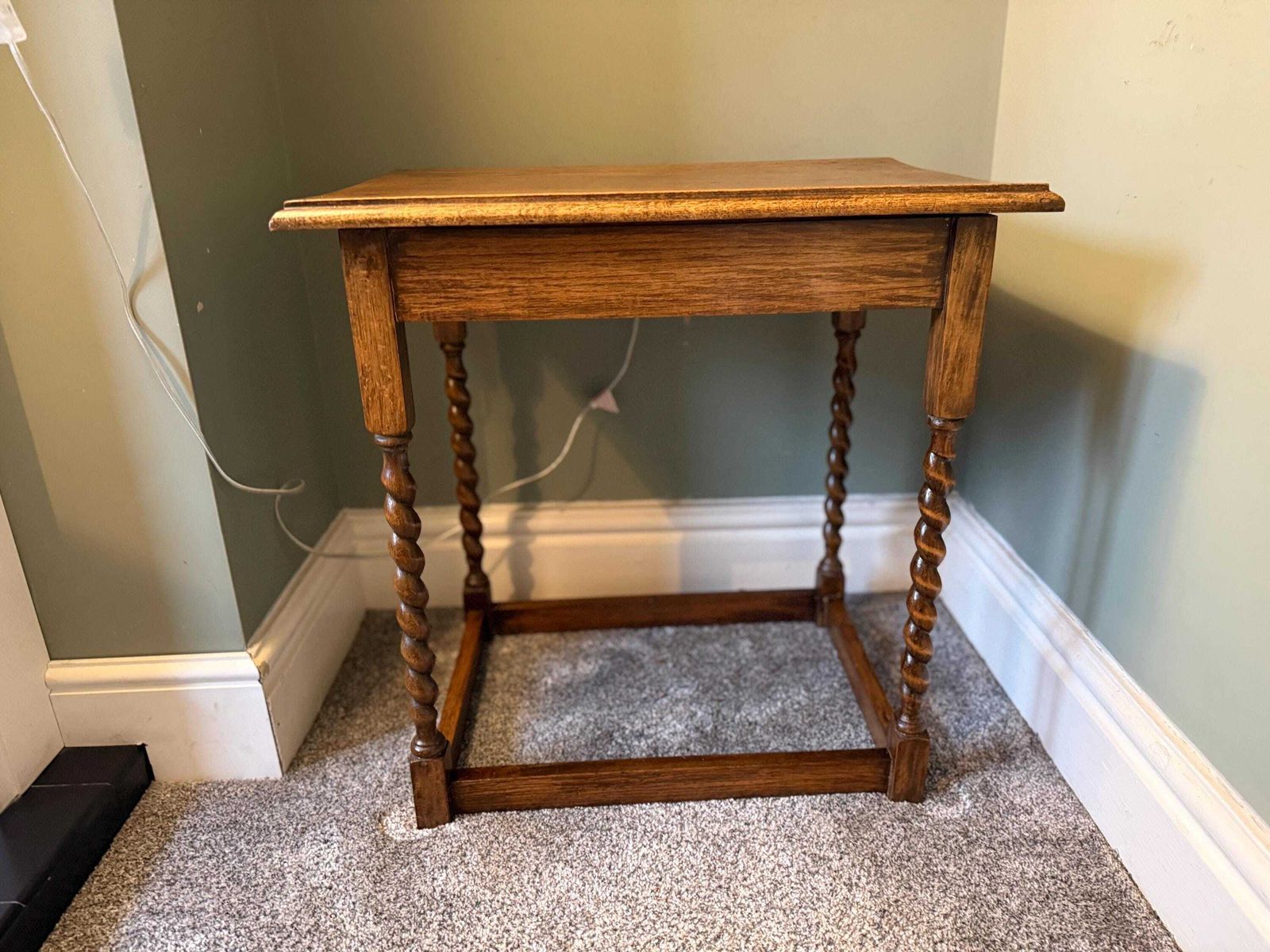 photo for sale Antique Side Table With Barley Twist Legs. Victorian Oak Occasional Table