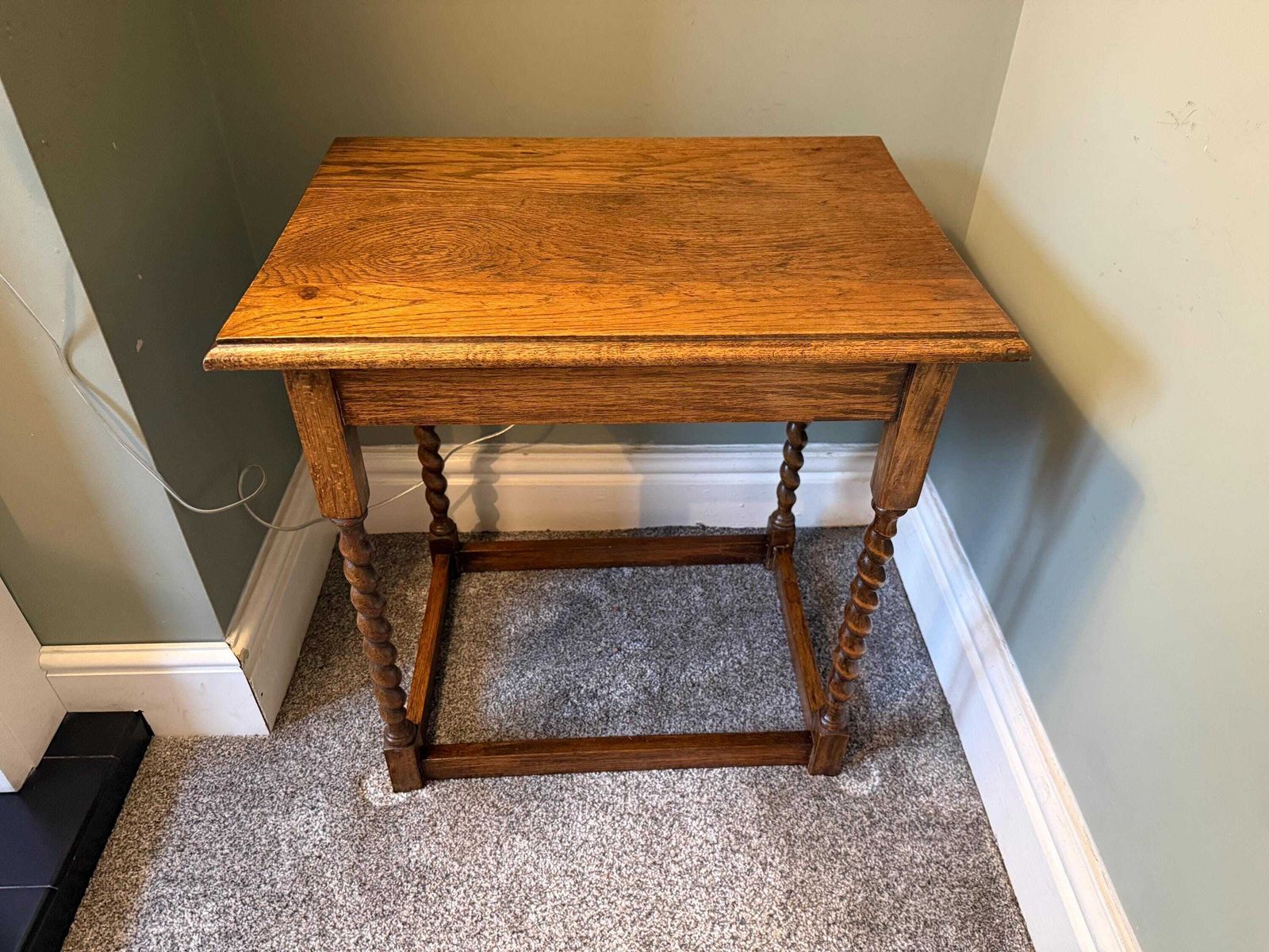 Furniture Antique Side Table With Barley Twist Legs. Victorian Oak Occasional Table photo