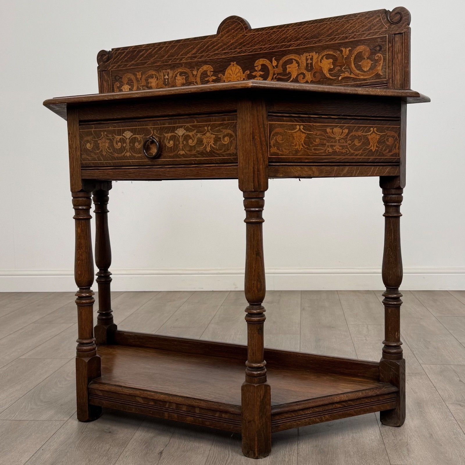 Antique 19th Century Fine Quality Inlaid Side Table In Oak photo furniture