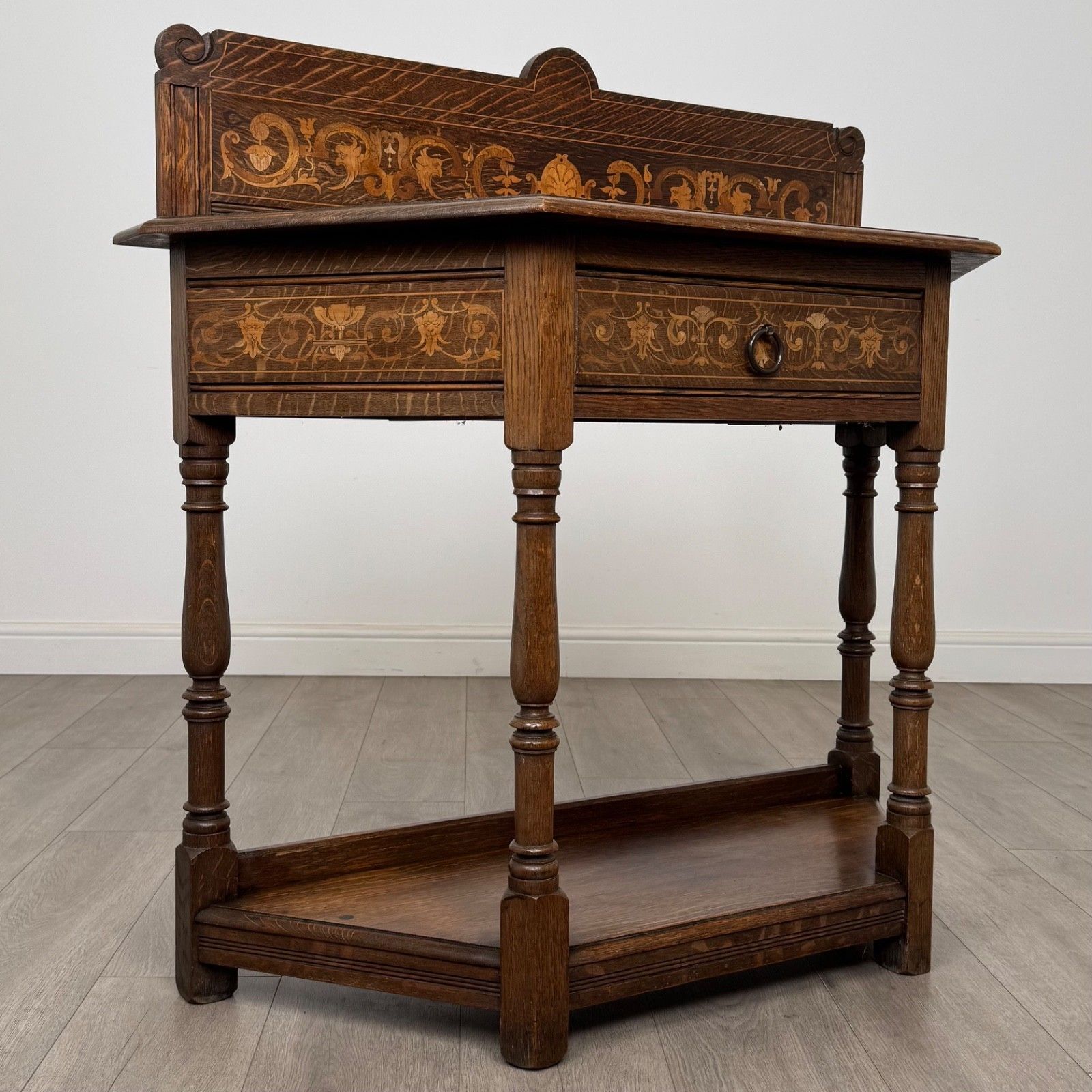 Antique 19th Century Fine Quality Inlaid Side Table In Oak photo vinterior