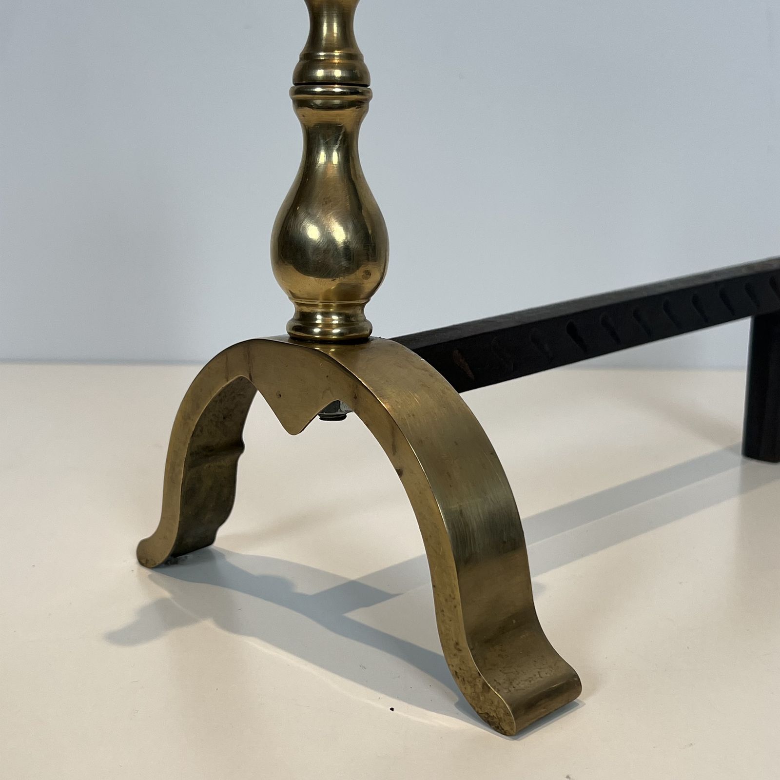 photo for sale Pair Of Brass Horse Shaped Andirons