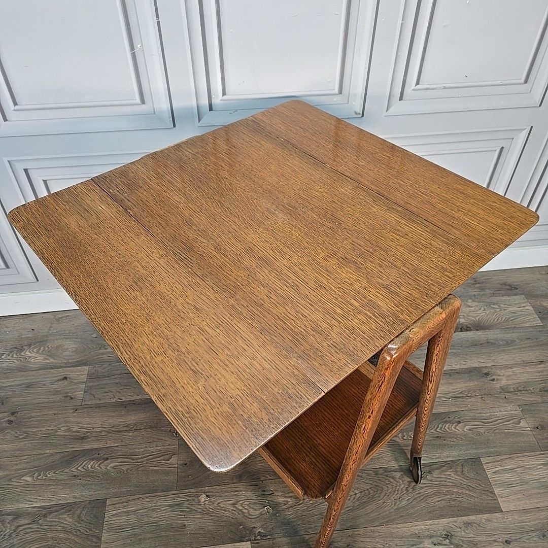 photo buy Vintage Oak Trolley Table Drop Leaf On Castors Mid Century Modern Wooden Retro