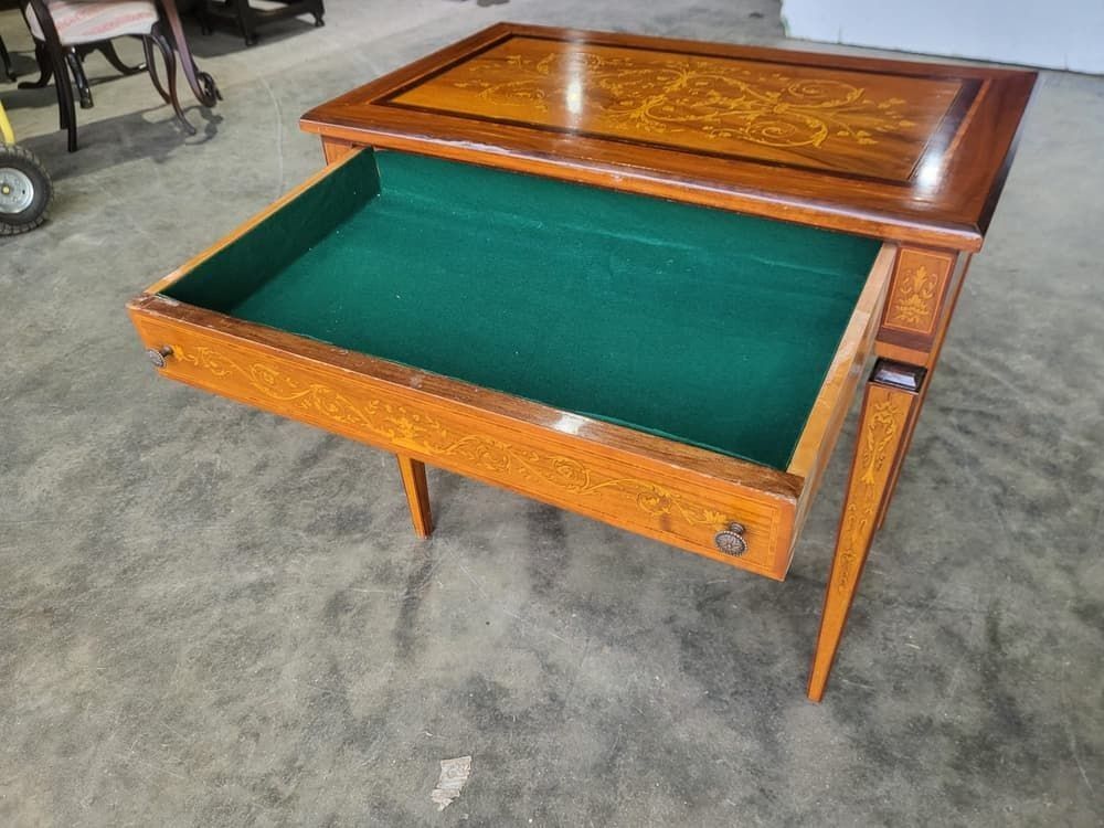 Sheraton Revival Antique Inlaid Writing Desk Drawer Table photo for sale