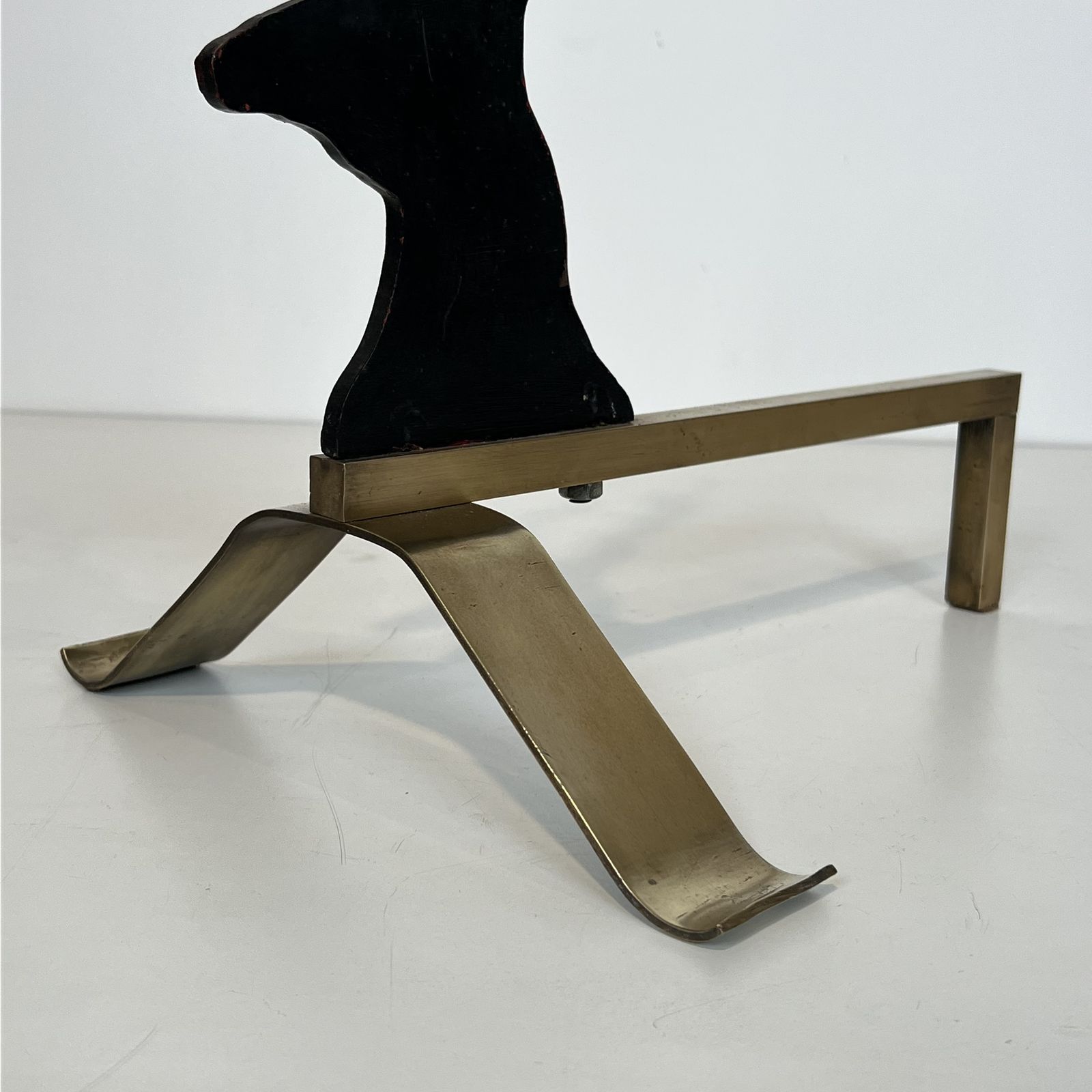 Home Fixtures Pair Of Stag Andirons In Black Lacquered Steel And Brass photo