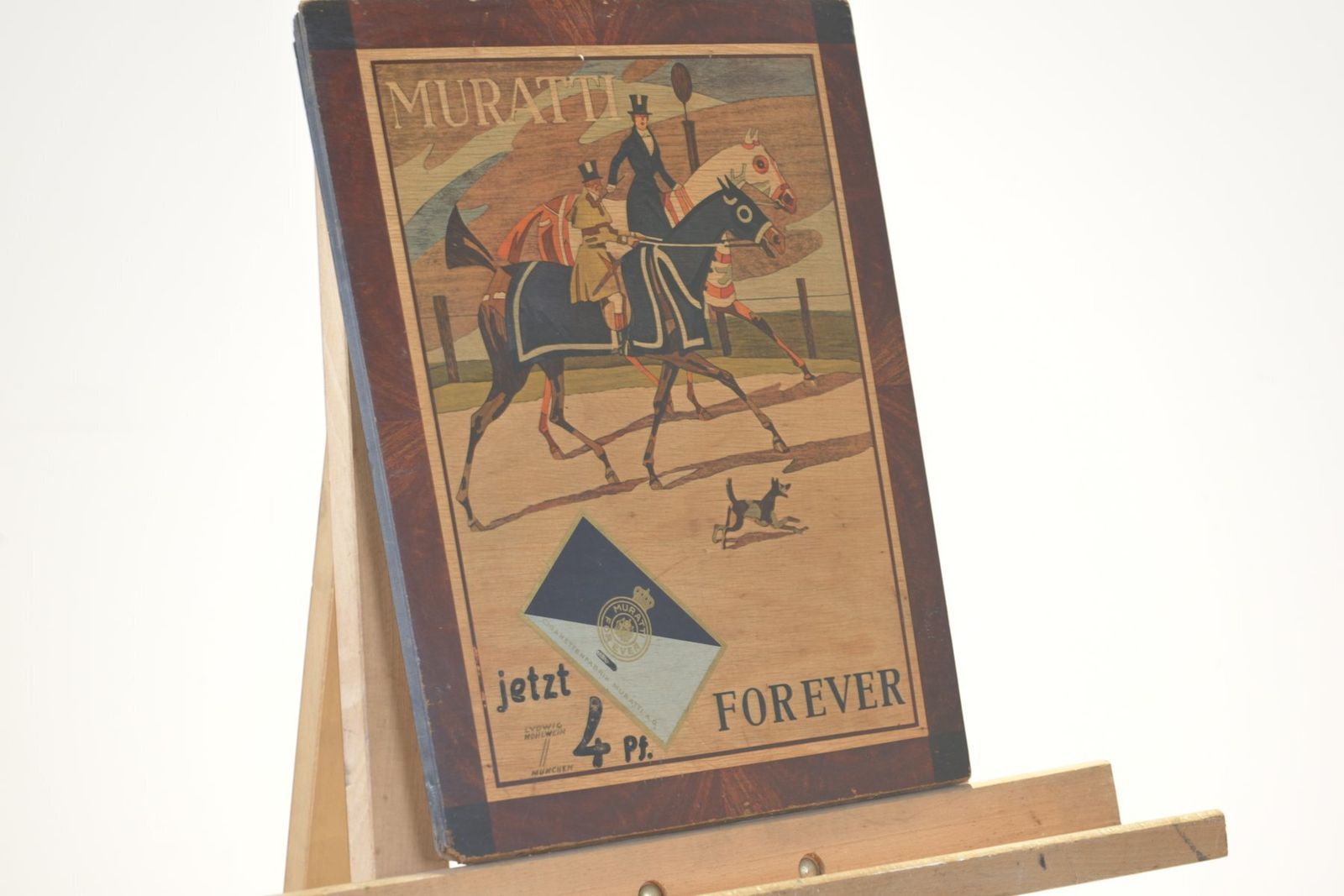 Muratti Forever Advertising Poster In Plywood By Ludwig Hohlwein, Munich, Germany, 1910s photo furniture