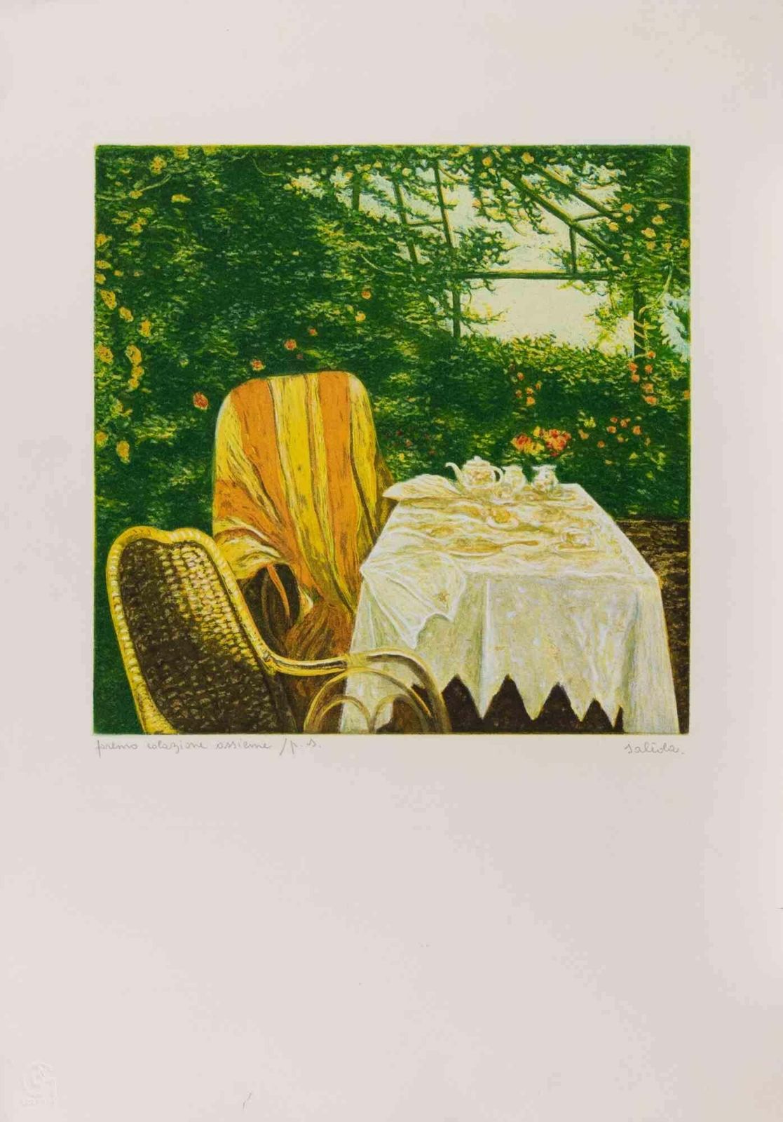 Antonio Saliola Colazione Assieme (Breakfast Together)   Lithograph By Antonio Saliola   1990s 1990s