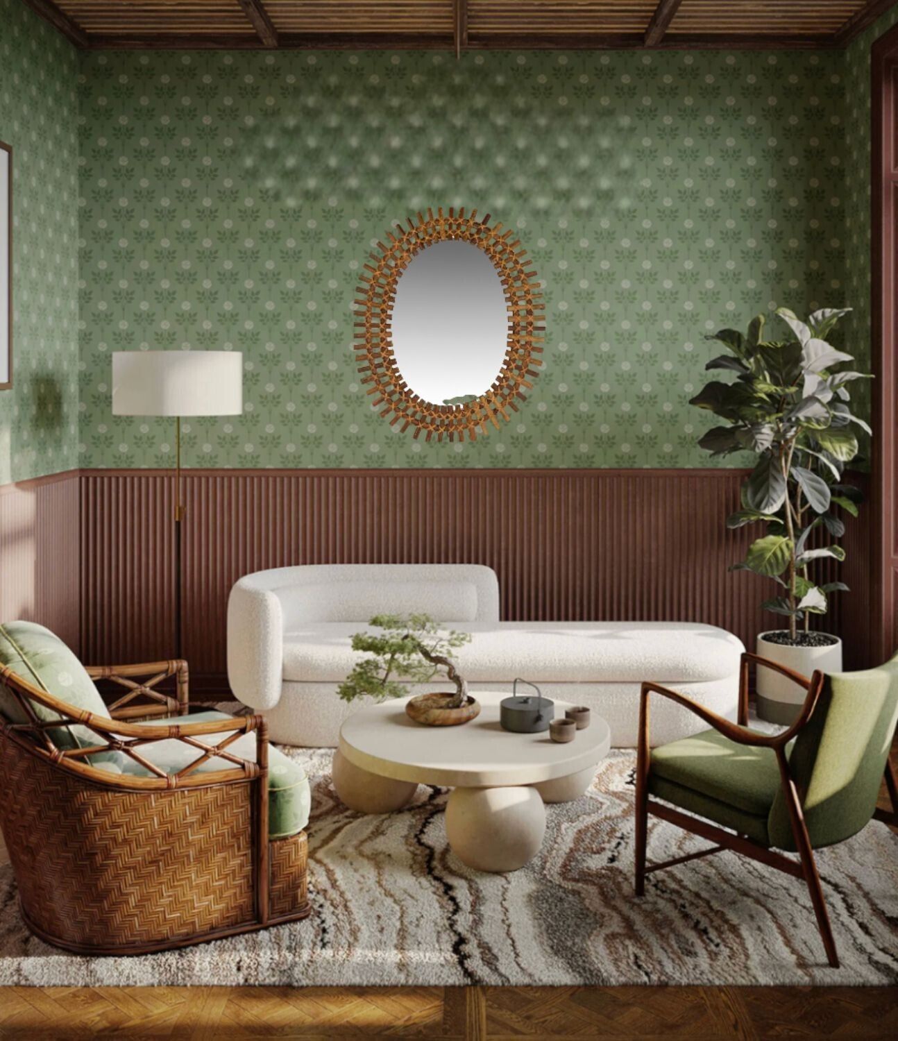An Italian Oval 1970s Split Cane Bamboo Mirror By Franco Albini For Bonacina photo furniture