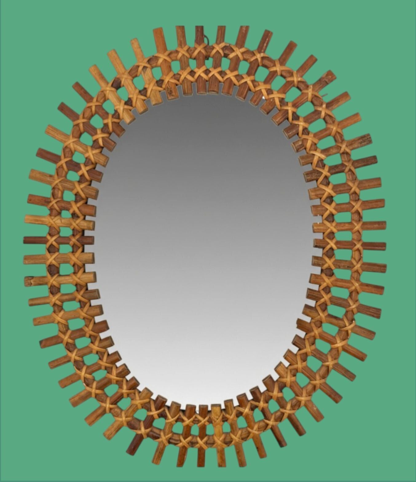 An Italian Oval 1970s Split Cane Bamboo Mirror By Franco Albini For Bonacina photo 775.0