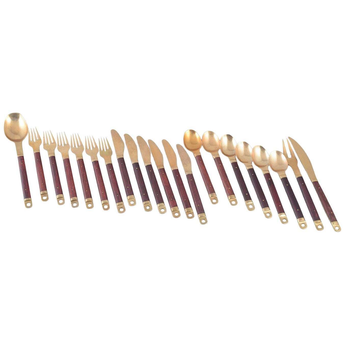 Brøste. 6 Person Dinner Cutlery Set In Bronze And Exotic Wood. 1960s/70s