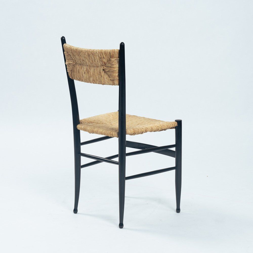 photo furniture Spinetto Dining Chairs In Ebonised Straw By Chiavarine Fratelli, 1950s, Set Of 4