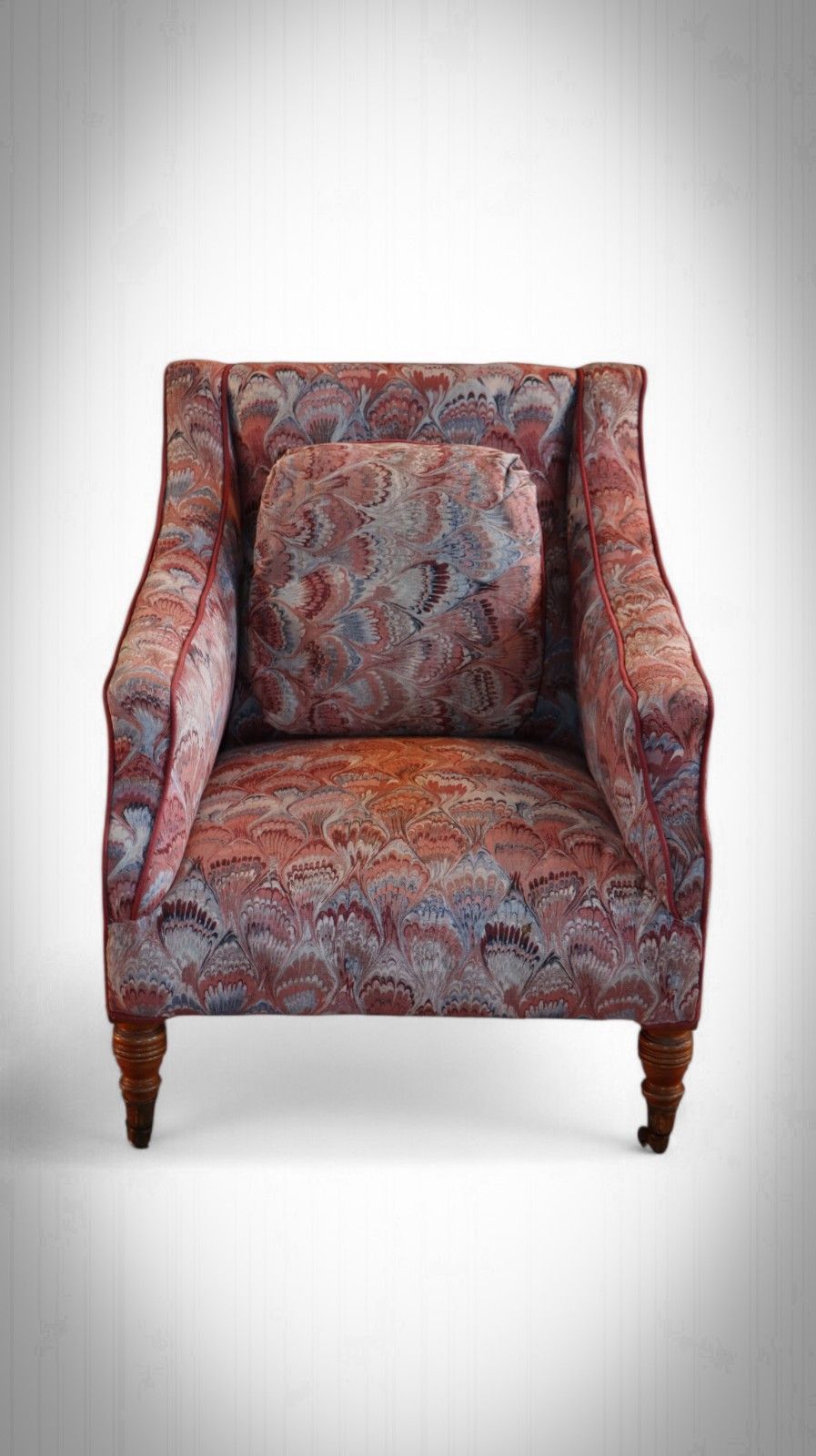 Howard & Sons Buttoned Georgian Open Armchair In Pecock Tail Abstract Fabric photo furniture