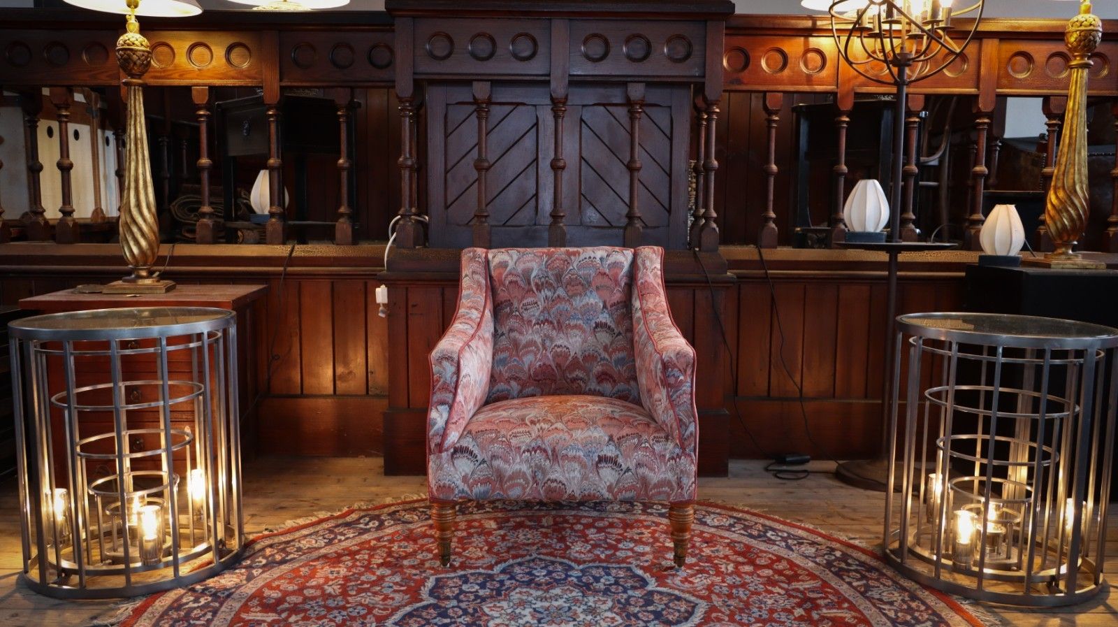 Howard & Sons Buttoned Georgian Open Armchair In Pecock Tail Abstract Fabric photo Furniture