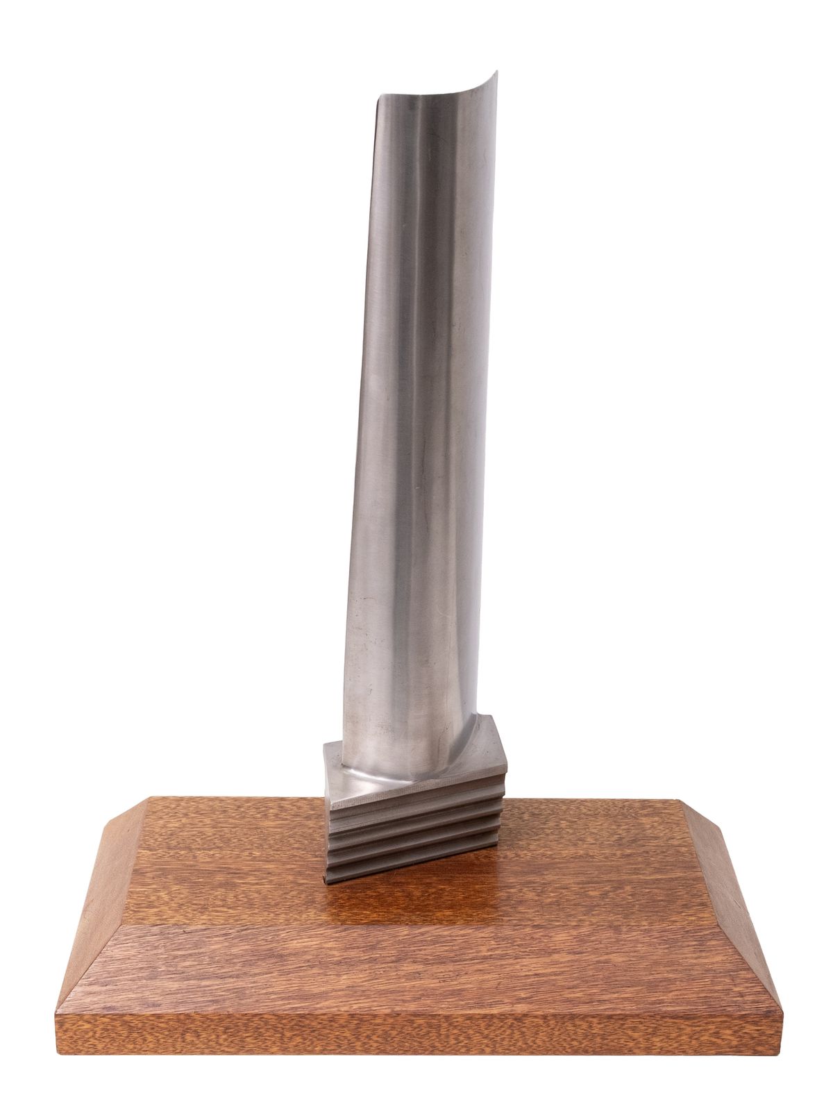 Original Jet Engine Or Turbine Window (Blade) On A Thick Solid Oak Stand . photo for sale