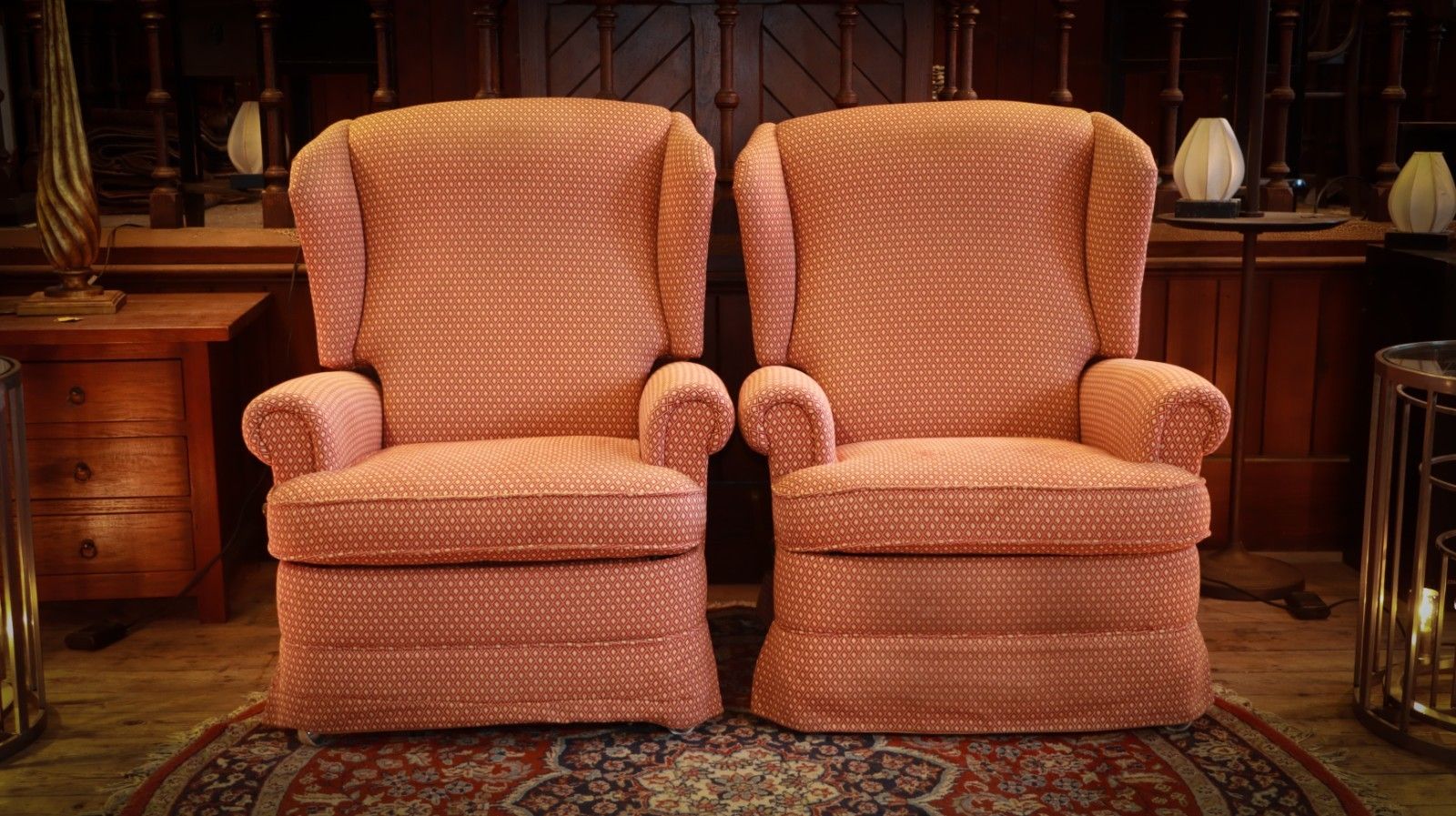 photo buy Superb Pair Broyhill Vintage Recliner Armchairs In Coral Fabric Del 🚚