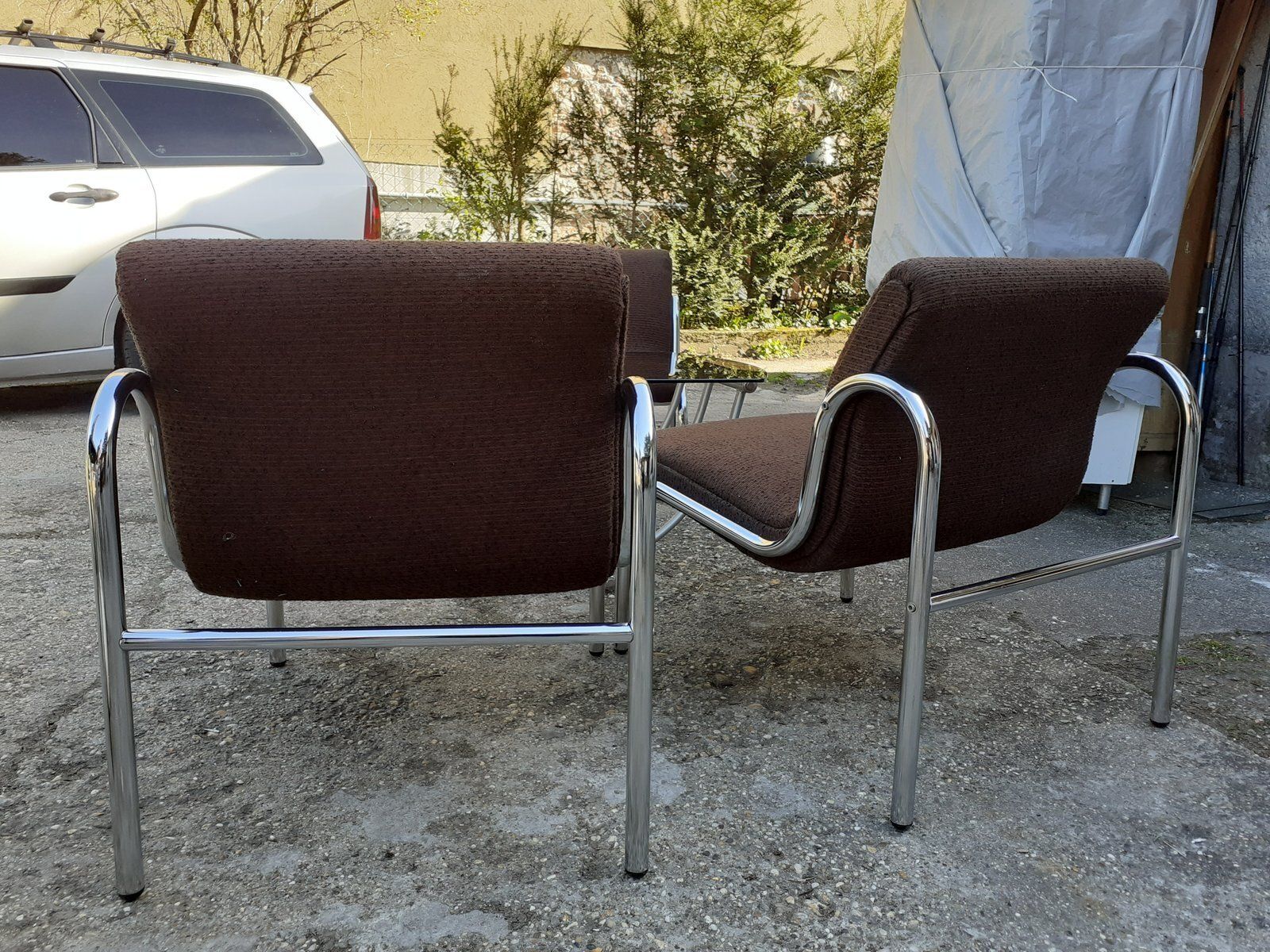 Hungarian Chrome Plated Metal Table And Dining Chairs Set, 1960s, Set Of 5 photo furniture