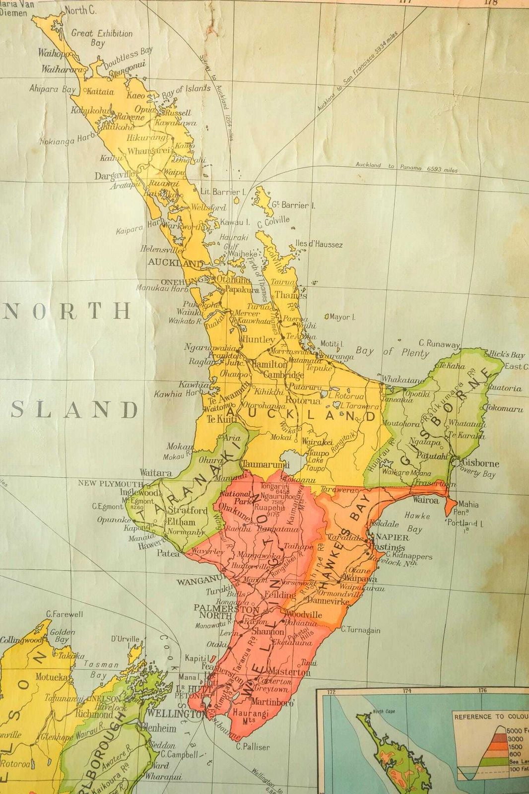 Original 1950s Vintage Mid Century British Educational School Wall Chart New Zealand Map Beautiful W Ak Johnston photo buy