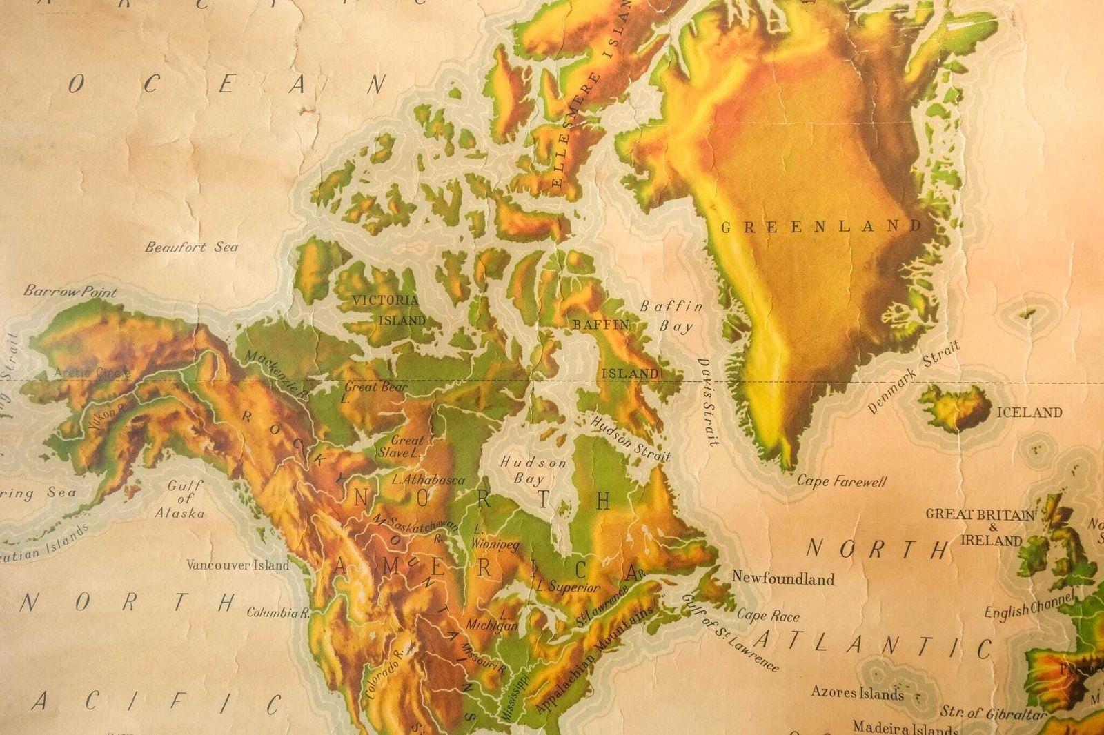 Original British Educational School Wall Chart Relief World Continents Map W & A.K. Johnston Beautiful Rare photo Art