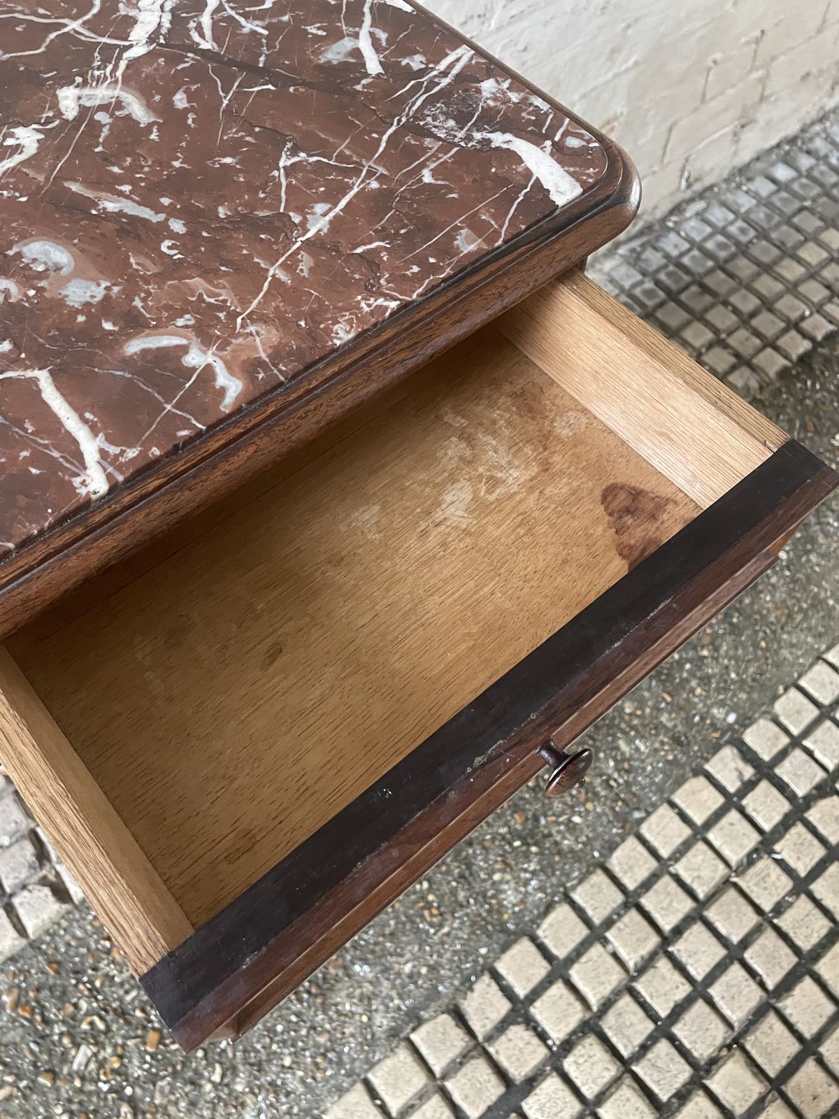 Antique French Walnut And Rouge Marble  Bedside Cabinet photo vintage