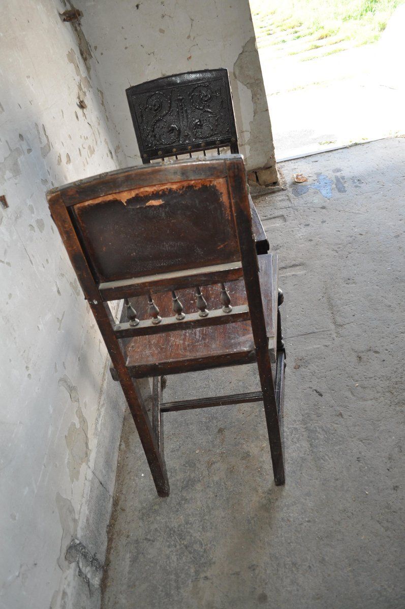 Set Of Antique Hungarian Embossed Leather Dining Chairs photo for sale