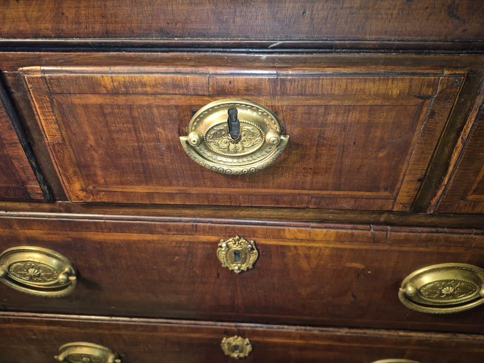 photo for sale A Great George II Crossbanded Figured Walnut Chest Of Drawers On Bracket Feet