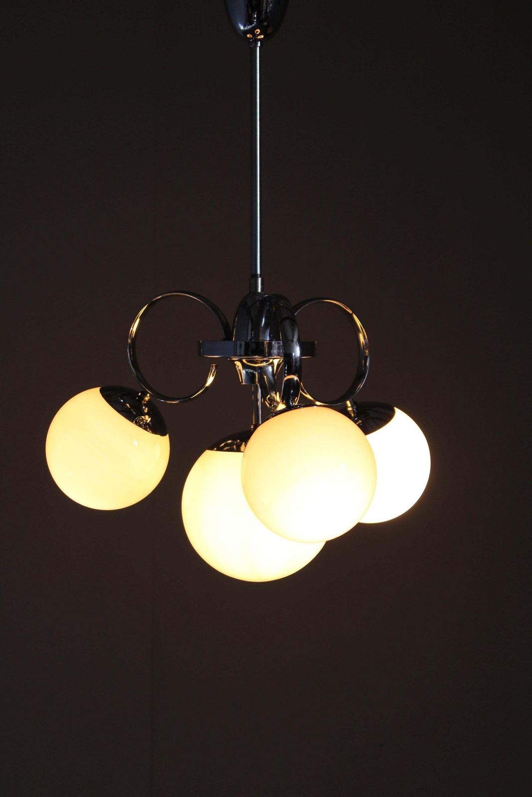 Lighting Art Deco Chrome And Champagne Glass Chandelier, Czechoslovakia, 1930s photo