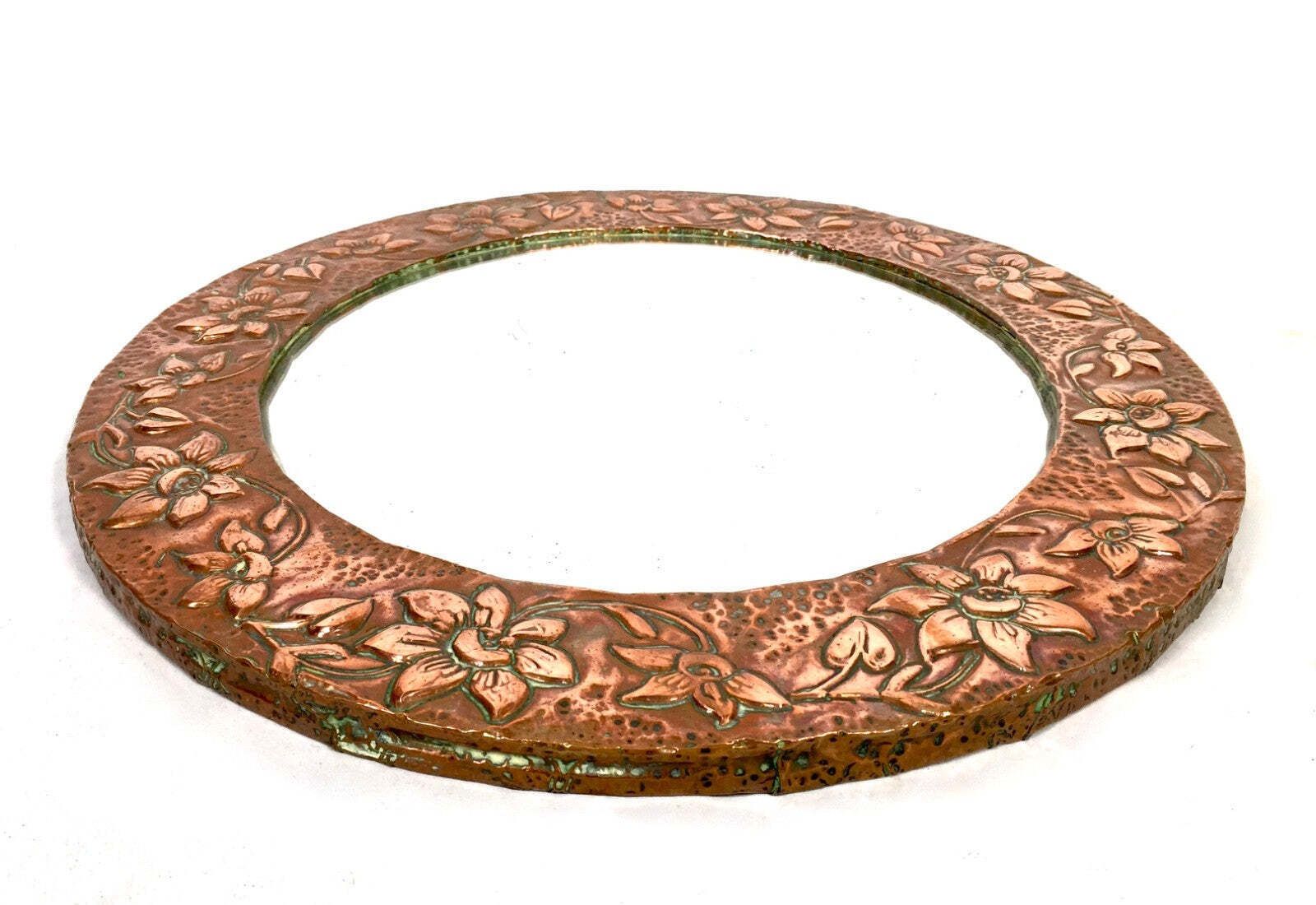 Antique Arts & Crafts Copper Metal Circular Wall Hanging Mirror C.1920 photo buy