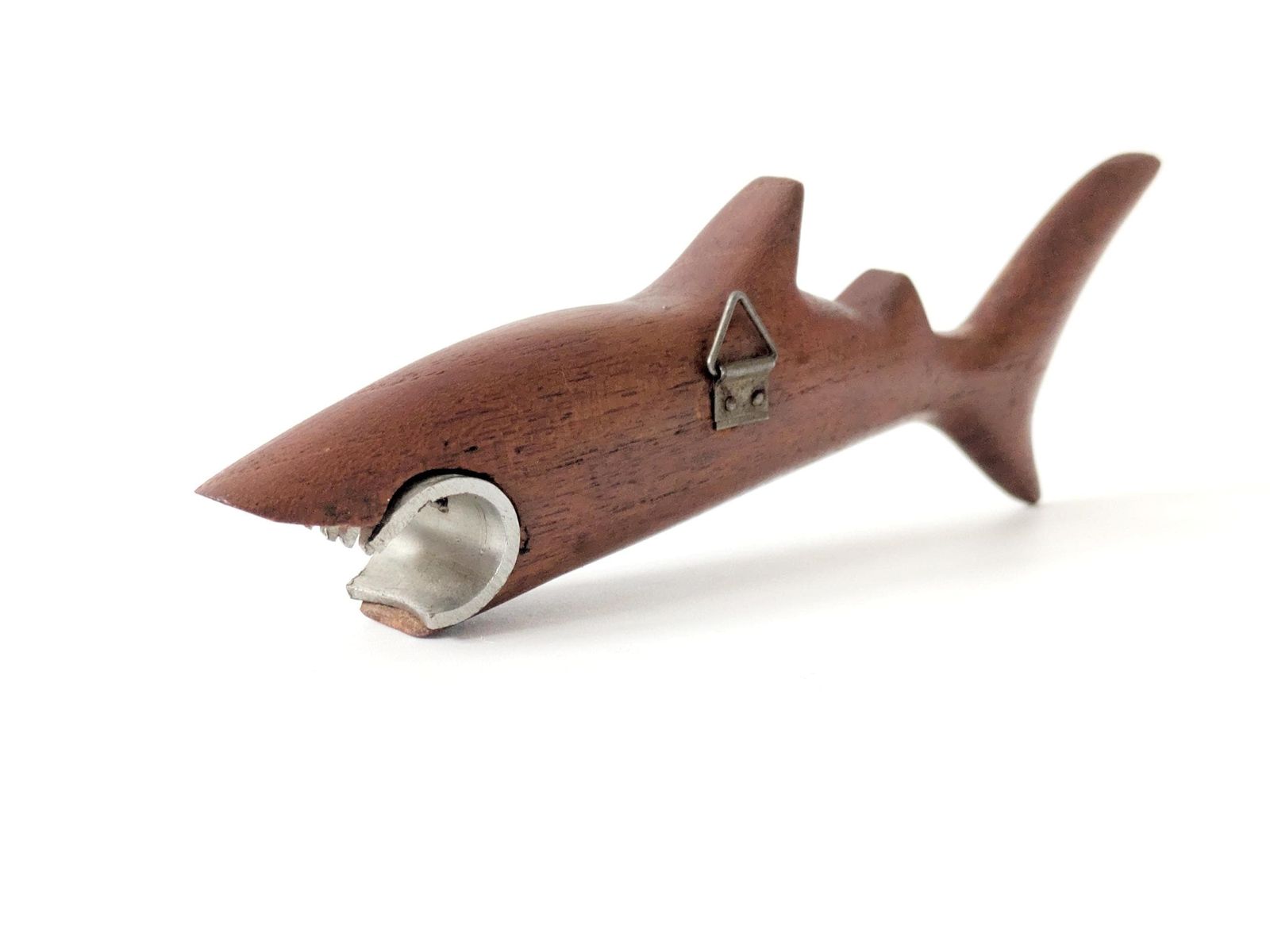 Midcentury Danish Teak Shark Bottle Opener, 1960s Sculptural Barware, Home Bar Gift photo for sale