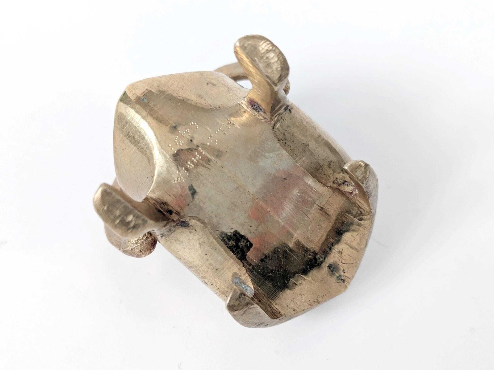 photo furniture Midentury Vintage Brass Frog Figurine Trinket, Sculptural Quirky With Ruby Red Crystal Eyes