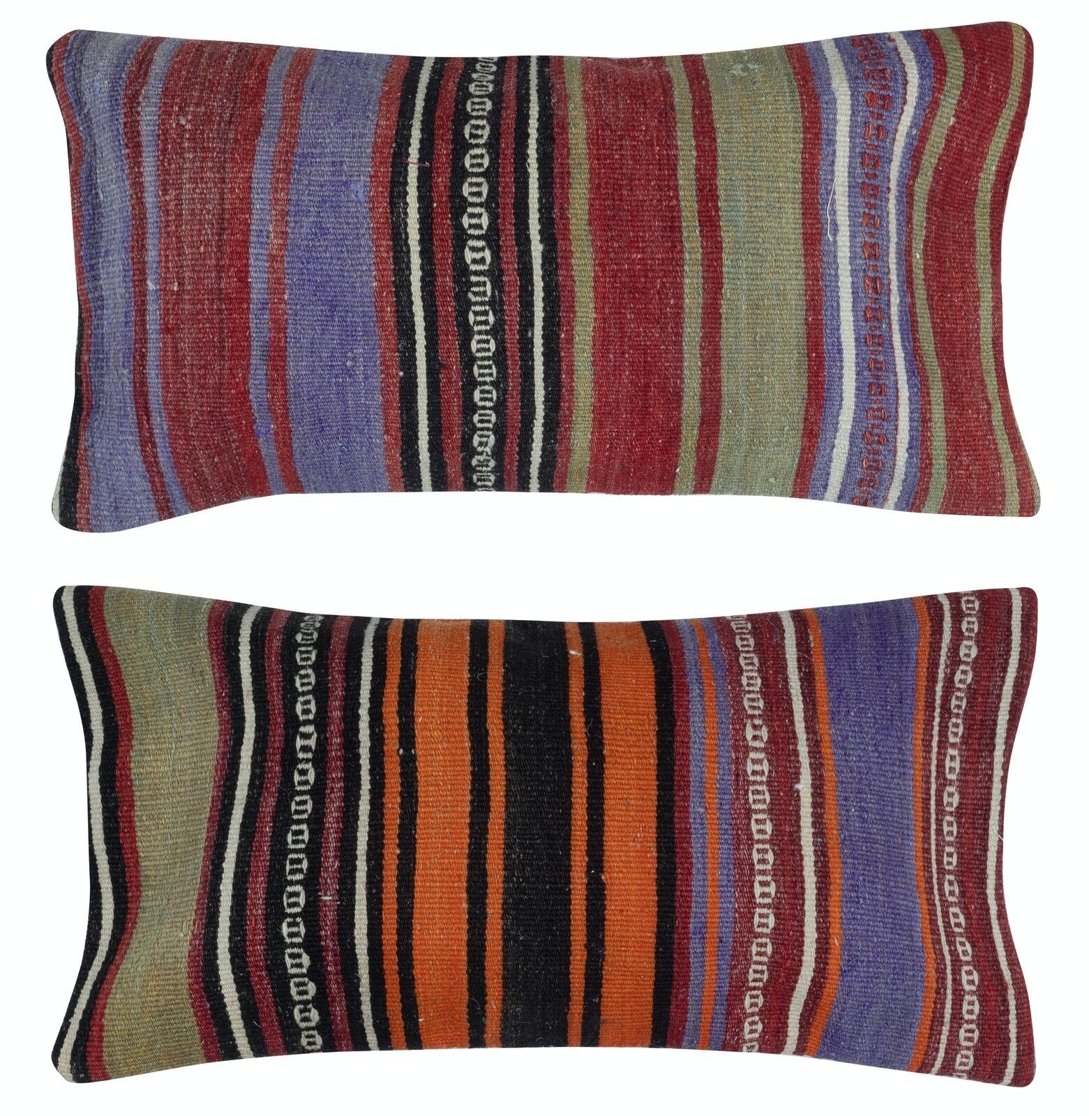 14"X26" Set Of 2   Handwoven Cushion Covers. A Pair Of Kilim Lumbar Pillows