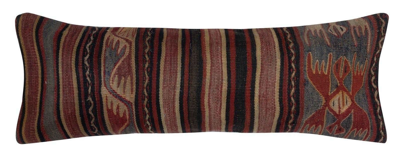 12"X33" Kilim Lumbar Pillow Cover. Turkish Throw Pillow. Flatweave Cushion Cover
