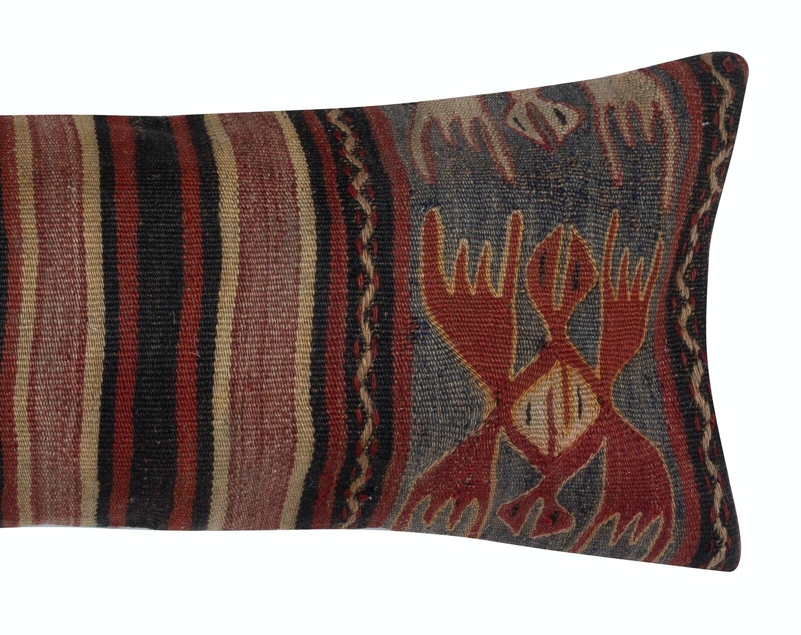 12"X33" Kilim Lumbar Pillow Cover. Turkish Throw Pillow. Flatweave Cushion Cover photo for sale