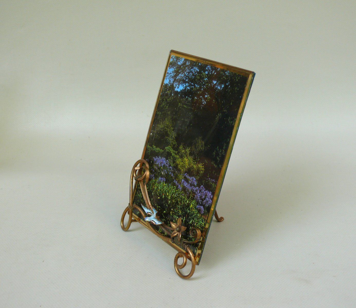 Art Nouveau Picture Frame With Seagull In Brass And Enamel, D.R.G.M, Germany photo Home Decor