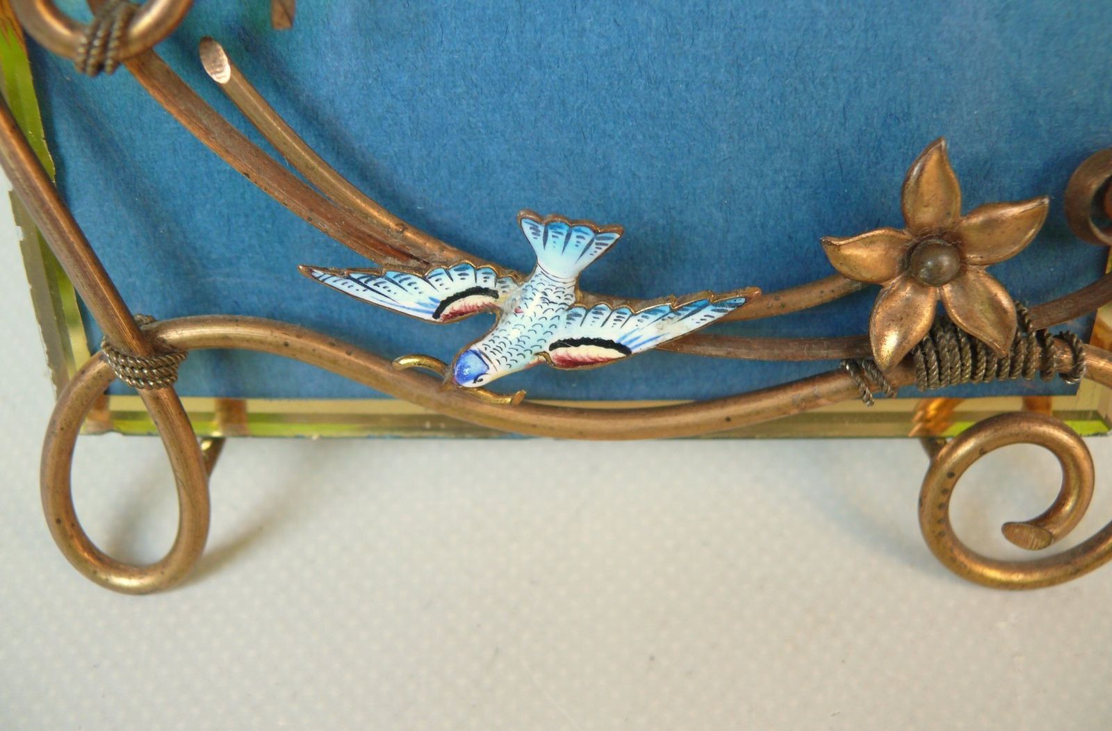 1703.0 Art Nouveau Picture Frame With Seagull In Brass And Enamel, D.R.G.M, Germany photo