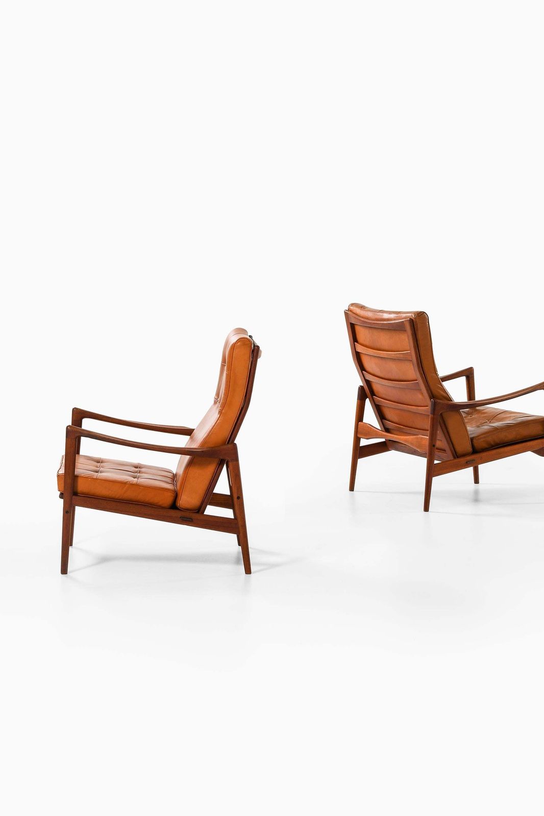 Set Of 2 Easy Chairs Leather And Teak By Ib Kofod Larsen, 1960s photo vintage