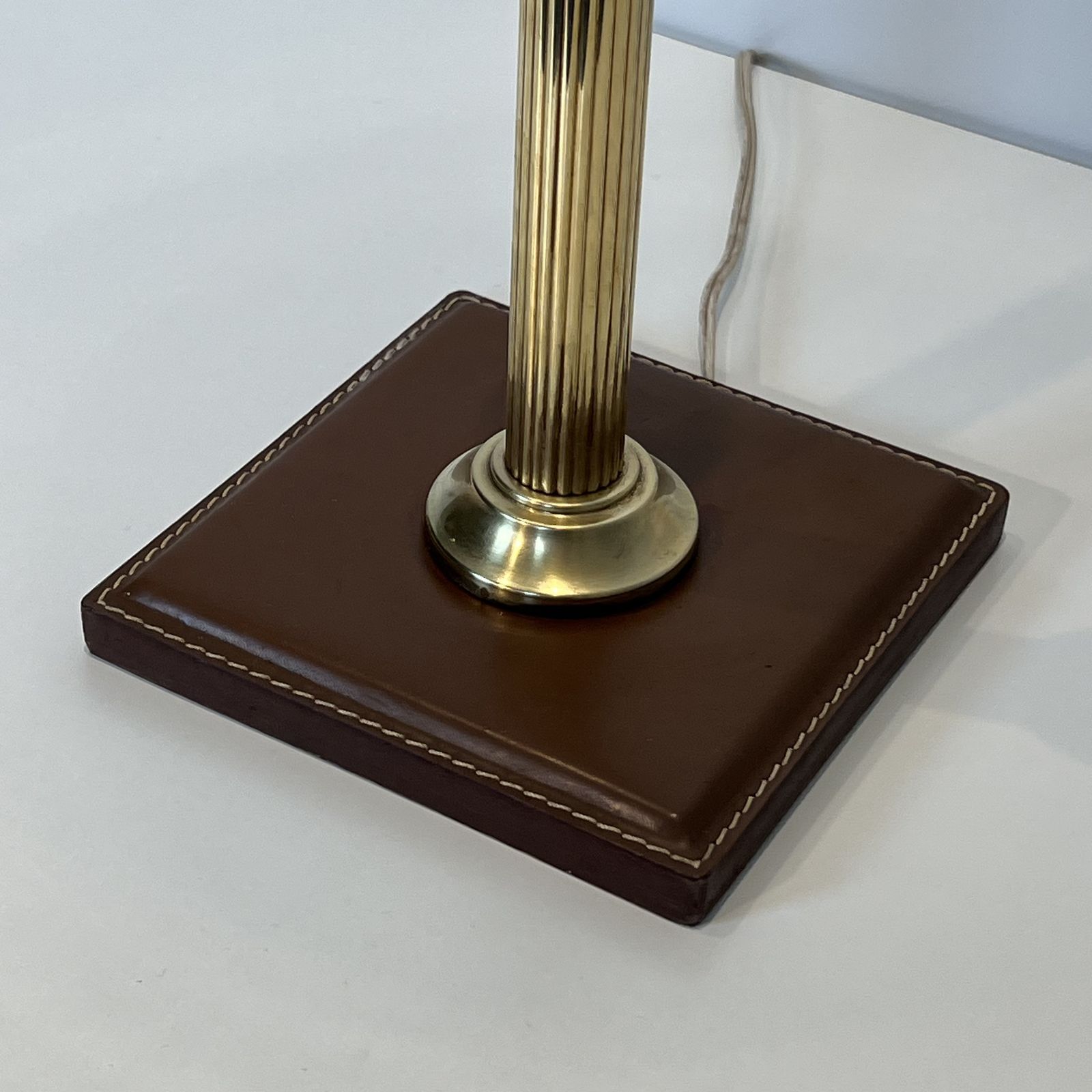 photo furniture Brown Leather And Brass Desk Lamp In The Style Of Jacques Adnet