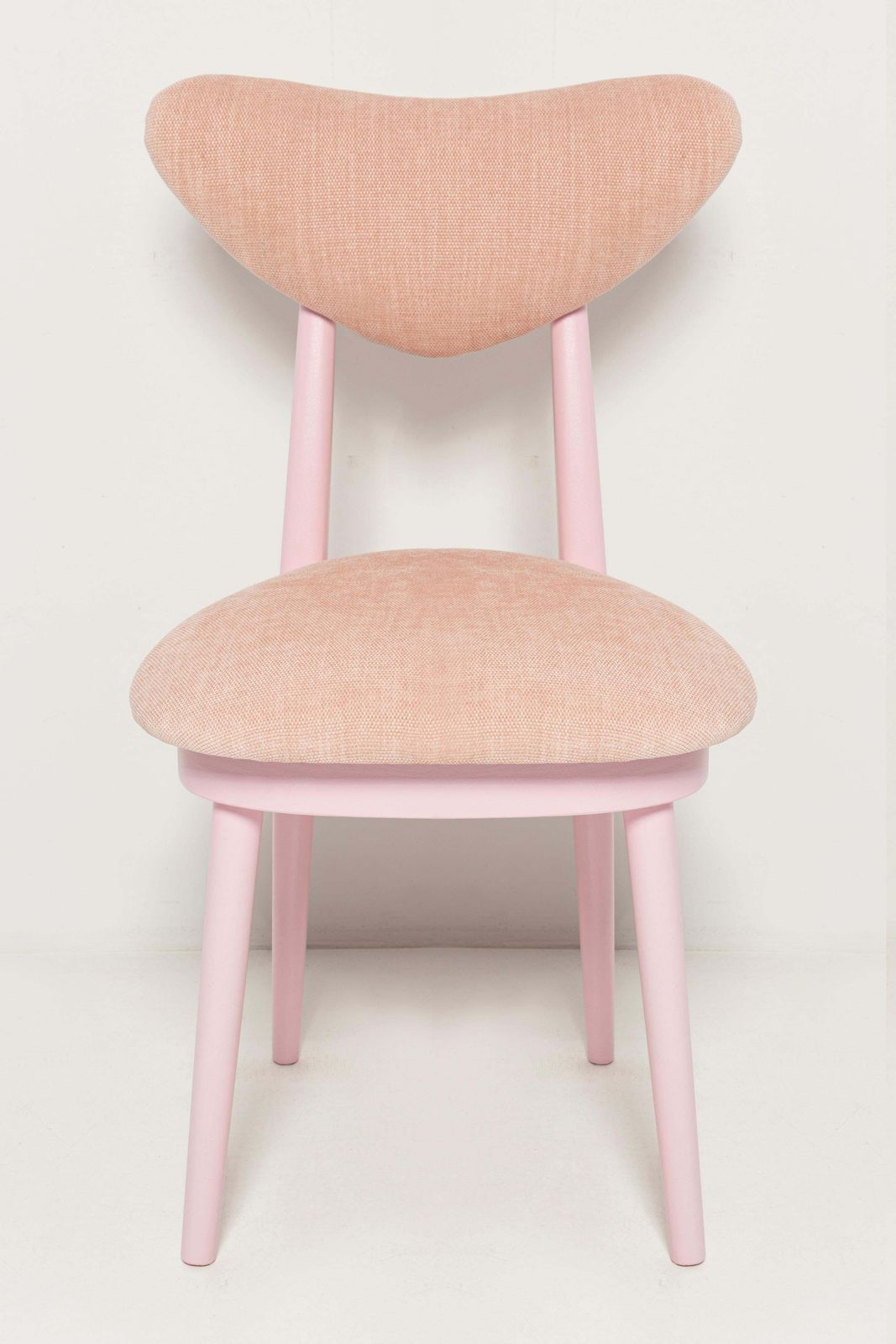 Six Mid Century Heart Chairs, Light Pink Chenille, Pink Wood, Europe, 1960s photo Furniture