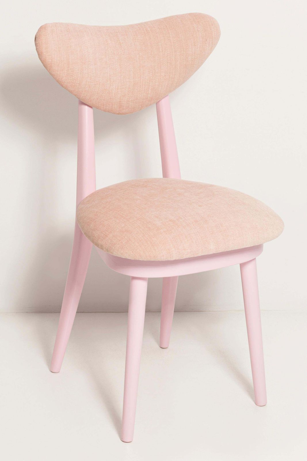 Furniture Six Mid Century Heart Chairs, Light Pink Chenille, Pink Wood, Europe, 1960s photo