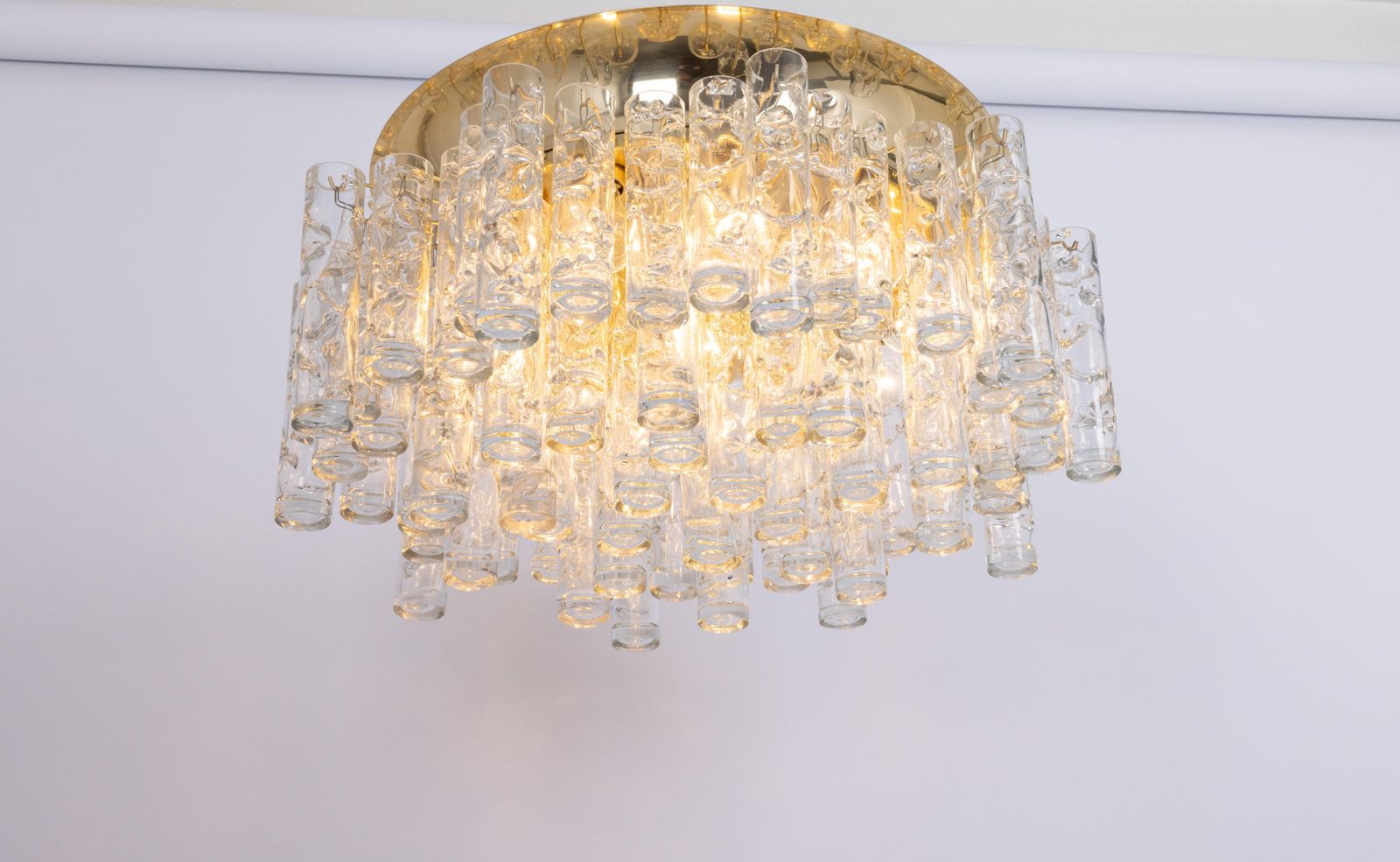 Stunning Large Murano Glass Tubes Flushmount Brass By Doria, Germany, 1960s photo vintage