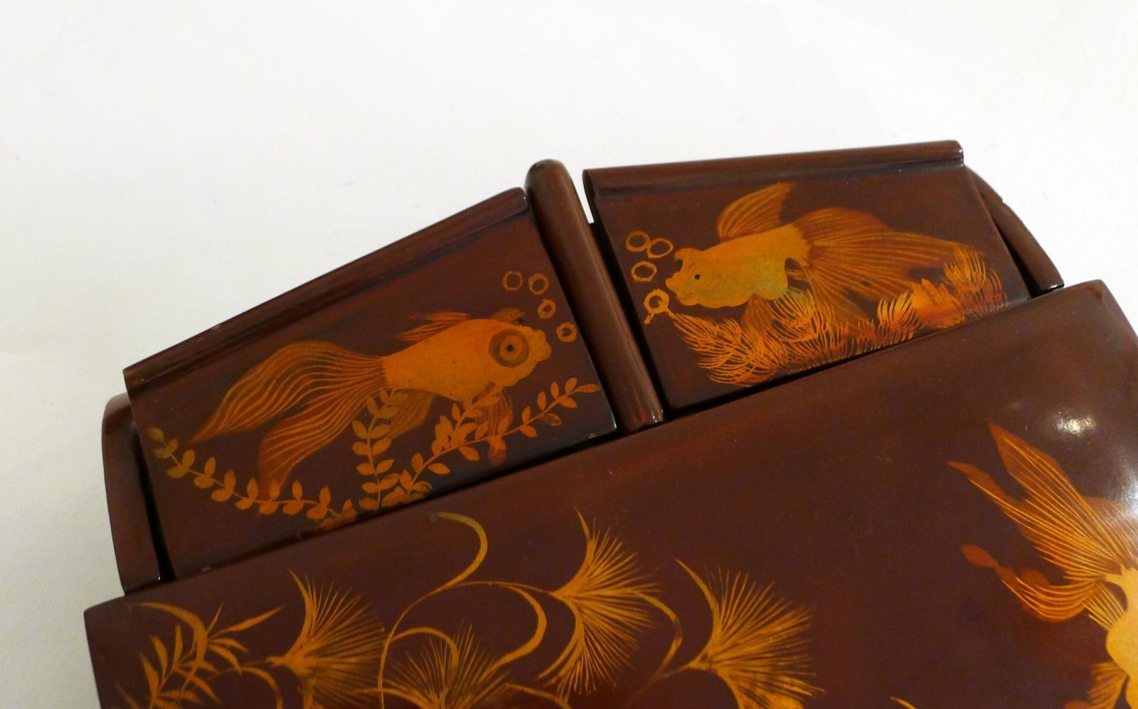 Large Mid Century Lacquered Wooden Jewelry Box With Fish, Asia, 1950s photo Home Decor