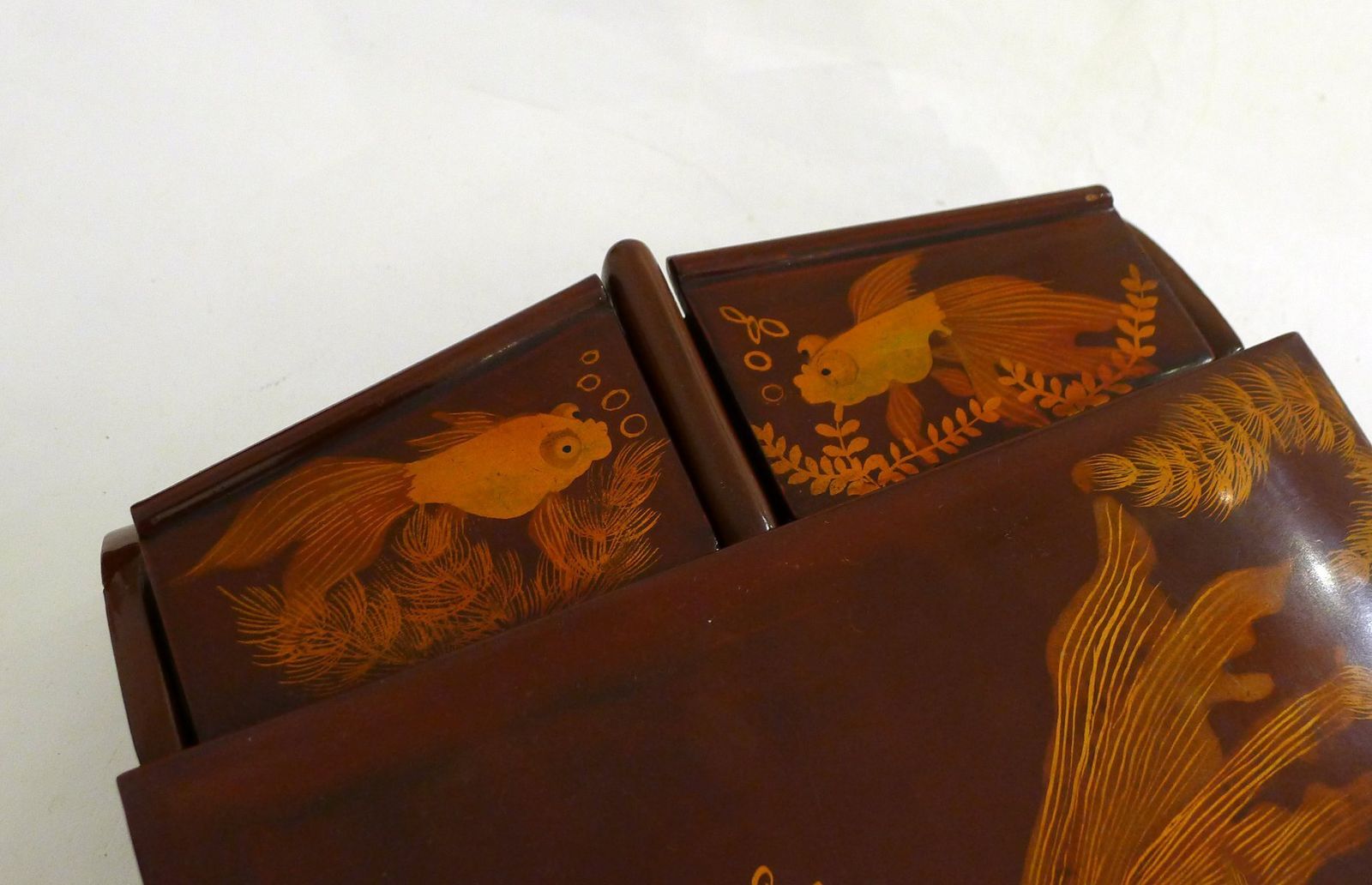 Large Mid Century Lacquered Wooden Jewelry Box With Fish, Asia, 1950s photo 160.0