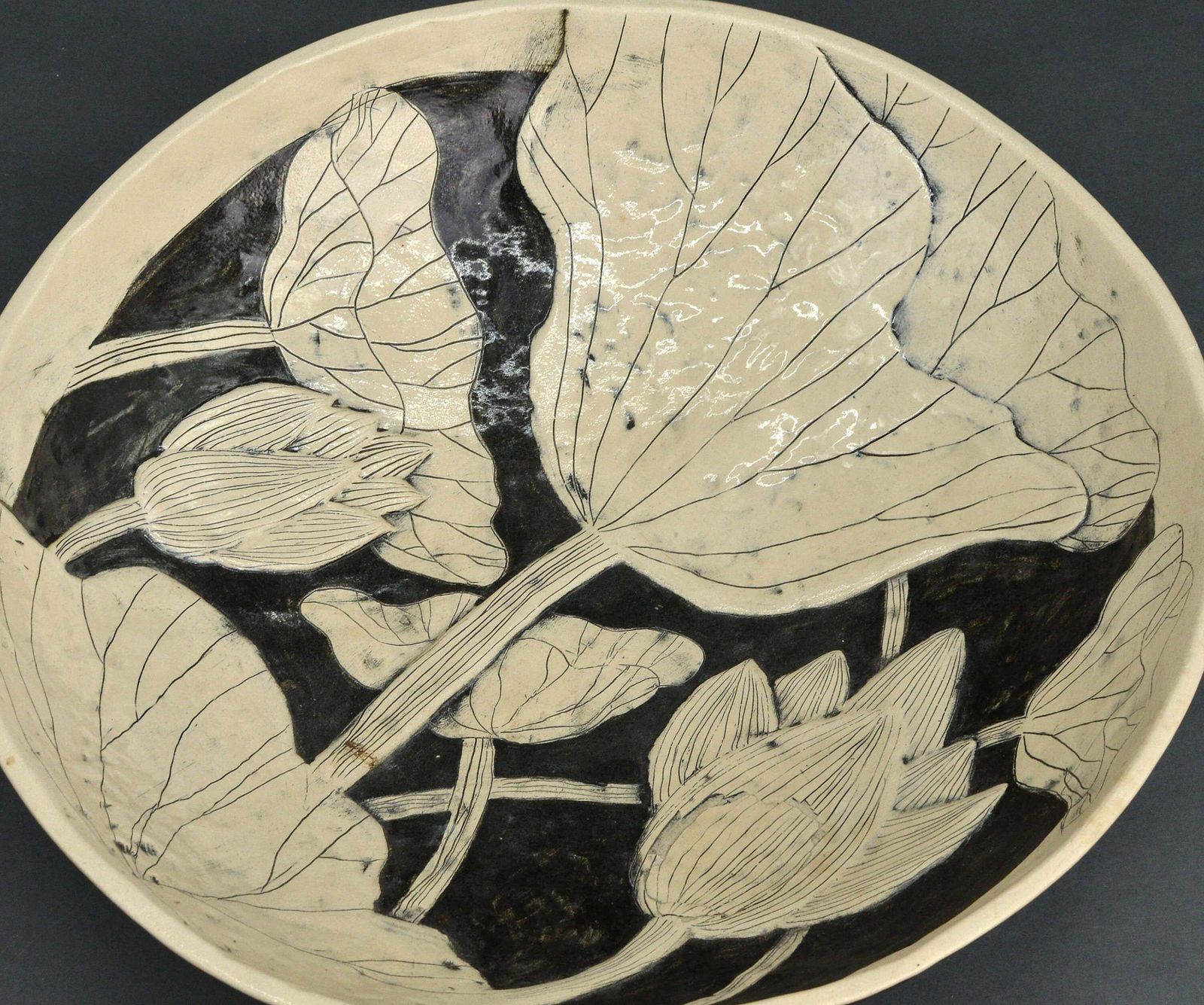 Inese Margevica Bowl With Lotus Flowers, White Stoneware, H 11 Cm; D 39 Cm 21st Century photo furniture
