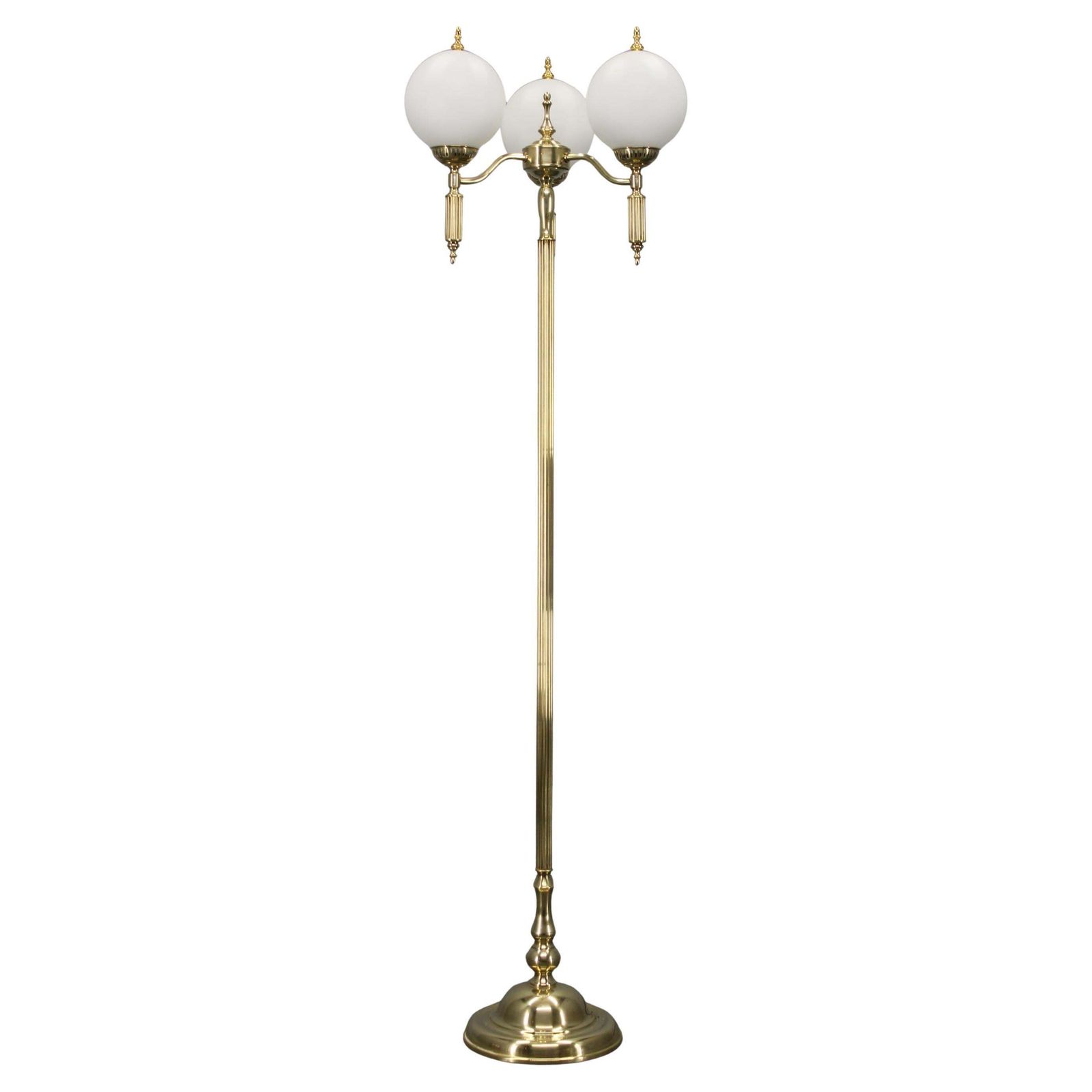 1970s Czechoslovak Floor Lamp In Brass With Milky Glass Shades