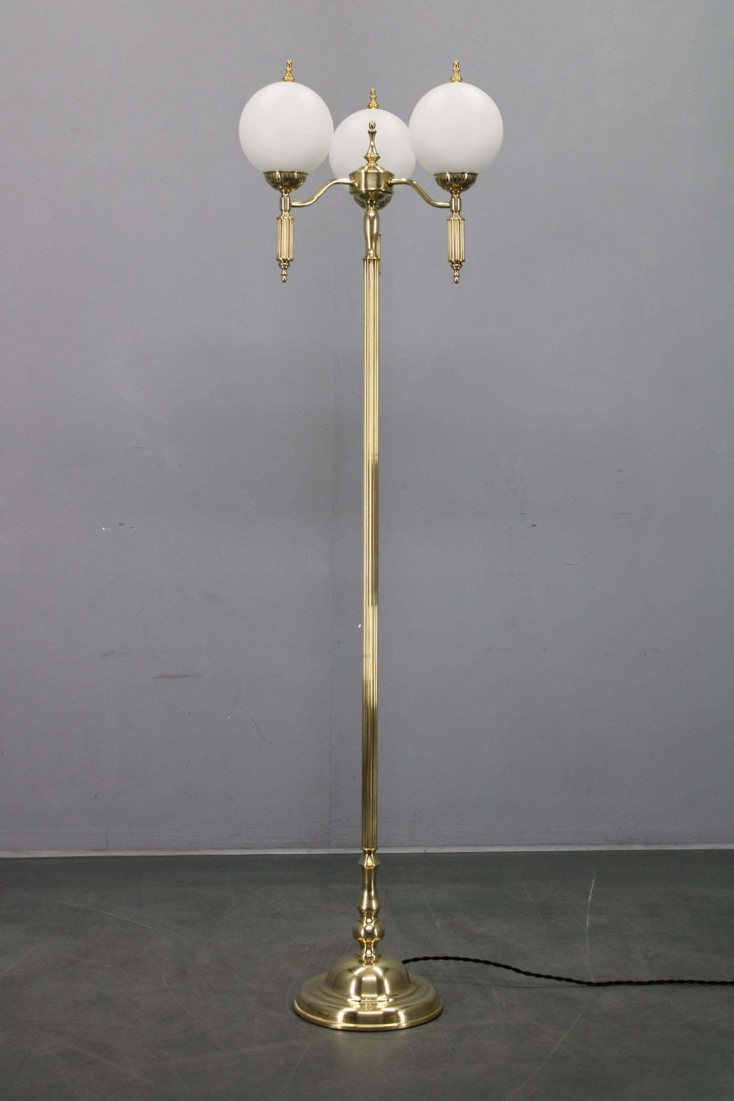 1970s Czechoslovak Floor Lamp In Brass With Milky Glass Shades photo furniture