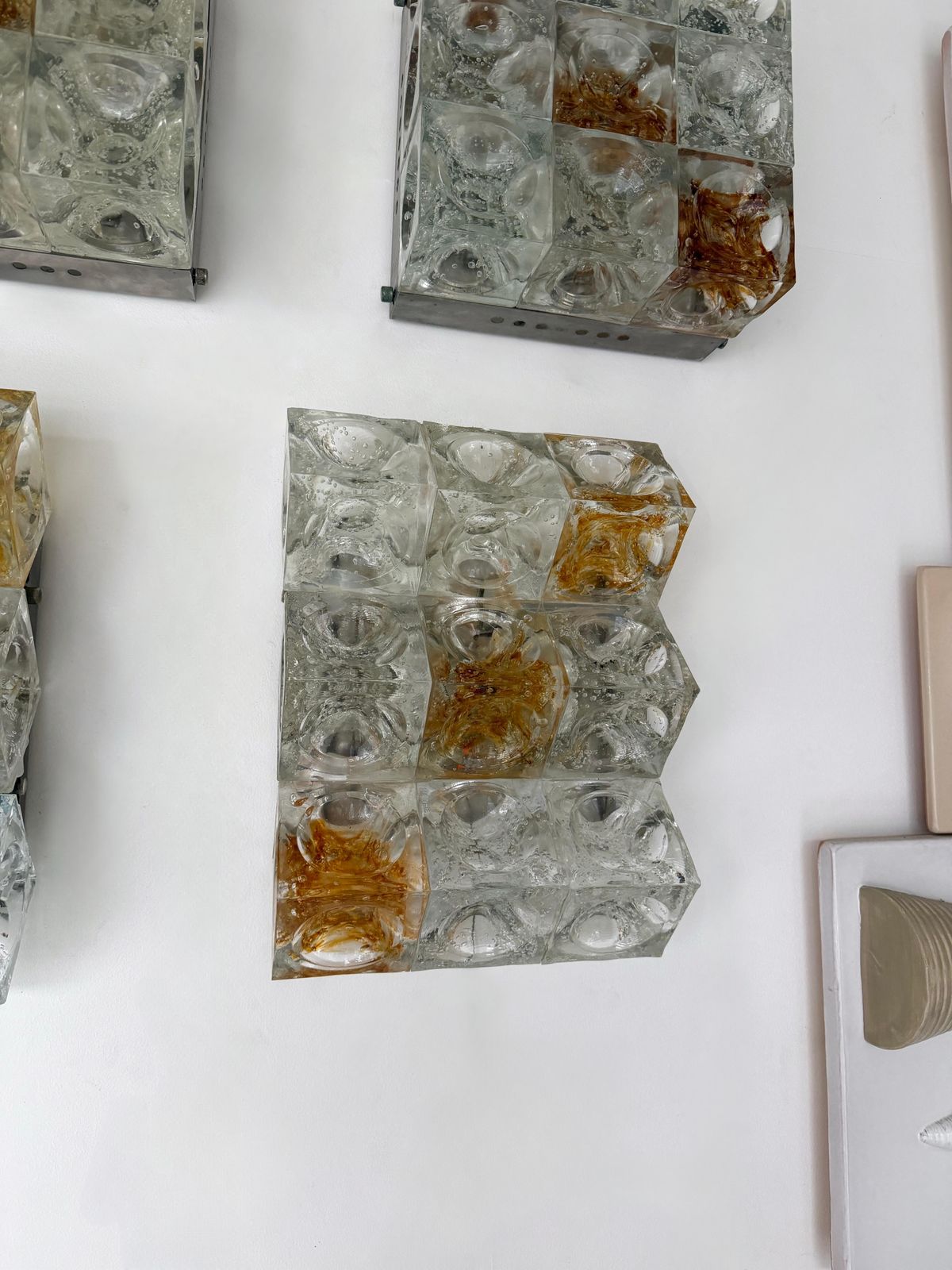 Pair Of Glass Cube Stairs Metal Sconces By Poliarte, Italy, 1970s photo furniture